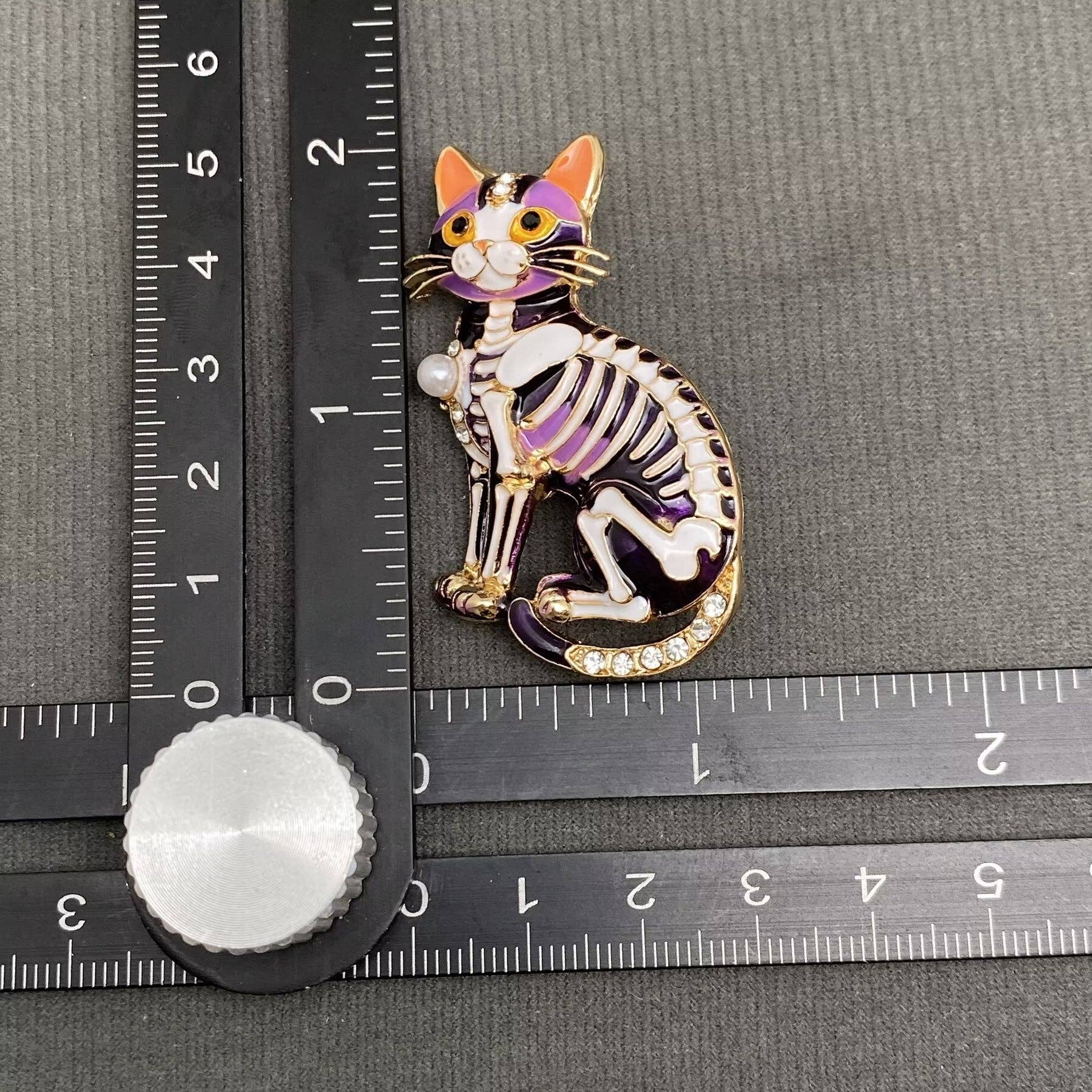 Halloween Enamel Skull Cat Brooch