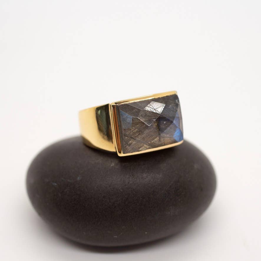 Labradorite Brass Cocktail Ring