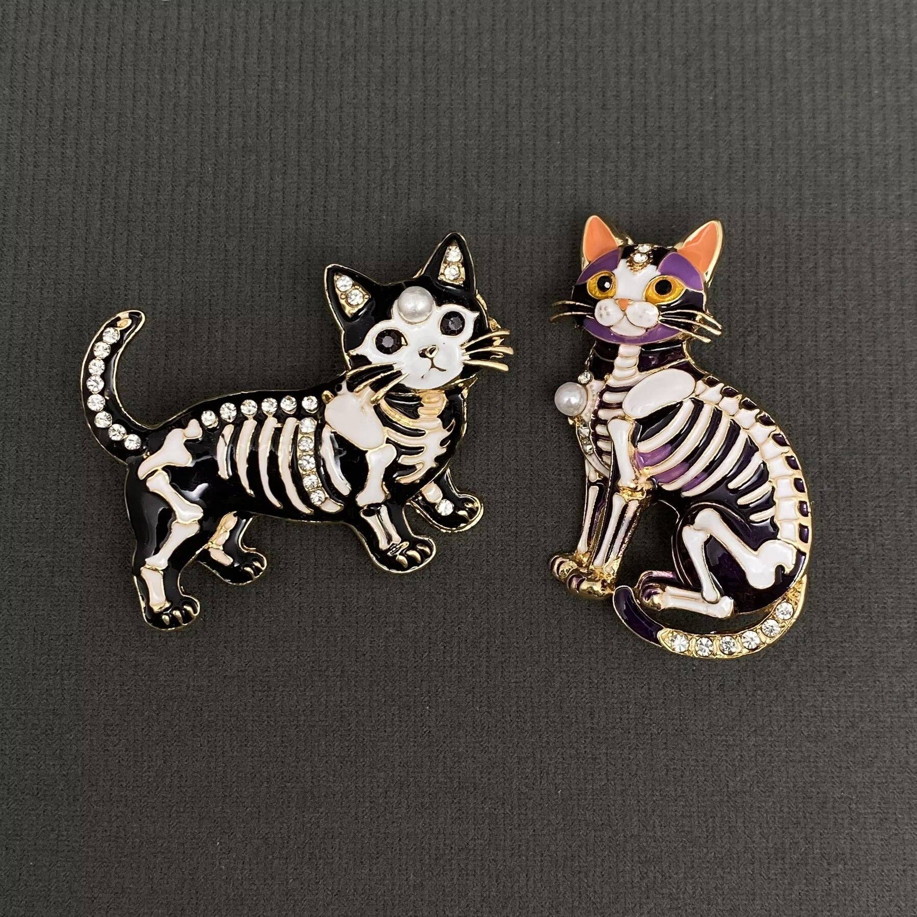 Halloween Enamel Skull Cat Brooch