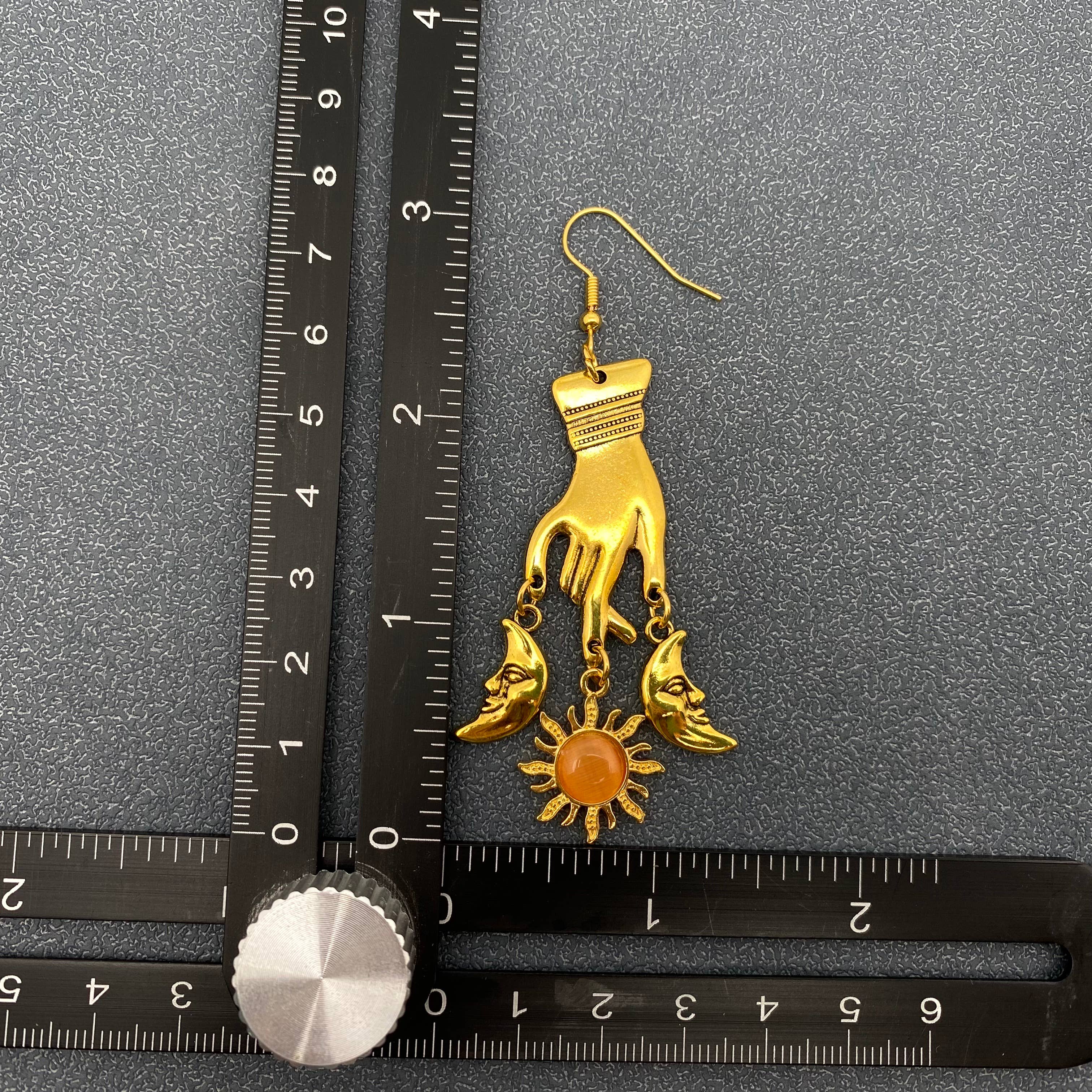 Vintage, Golden Star Moon & Hand Dangle Earrings