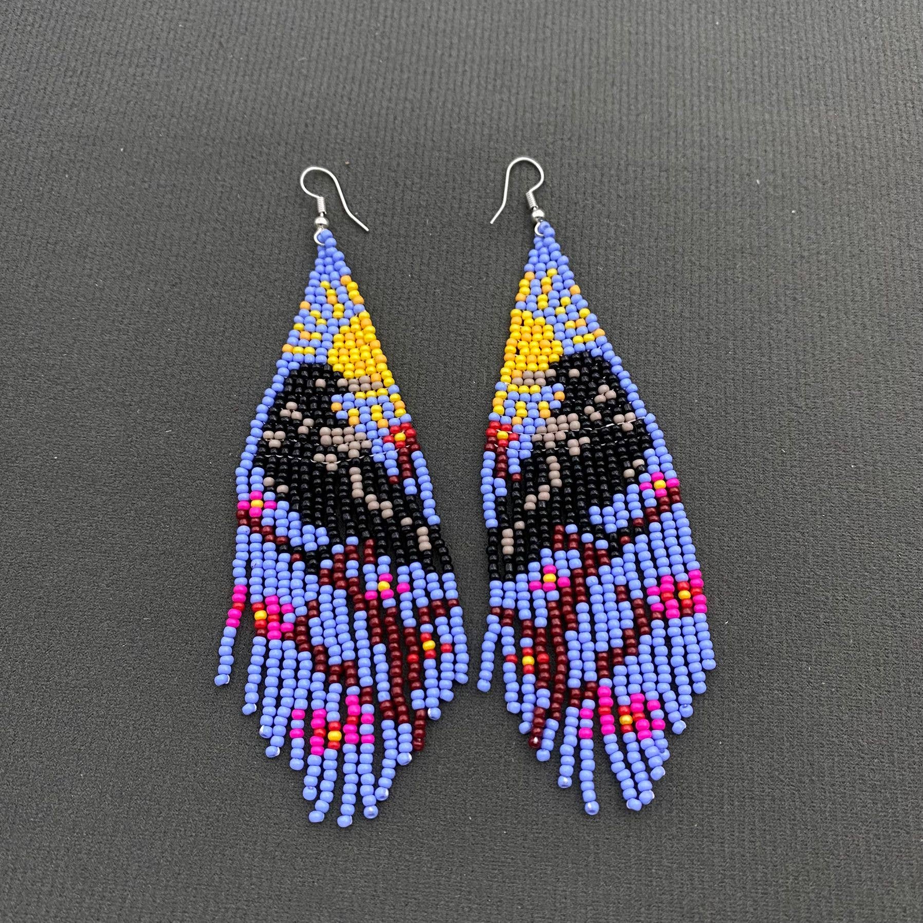 Crow Colored Seed Beads Fringe Dangle Earrings