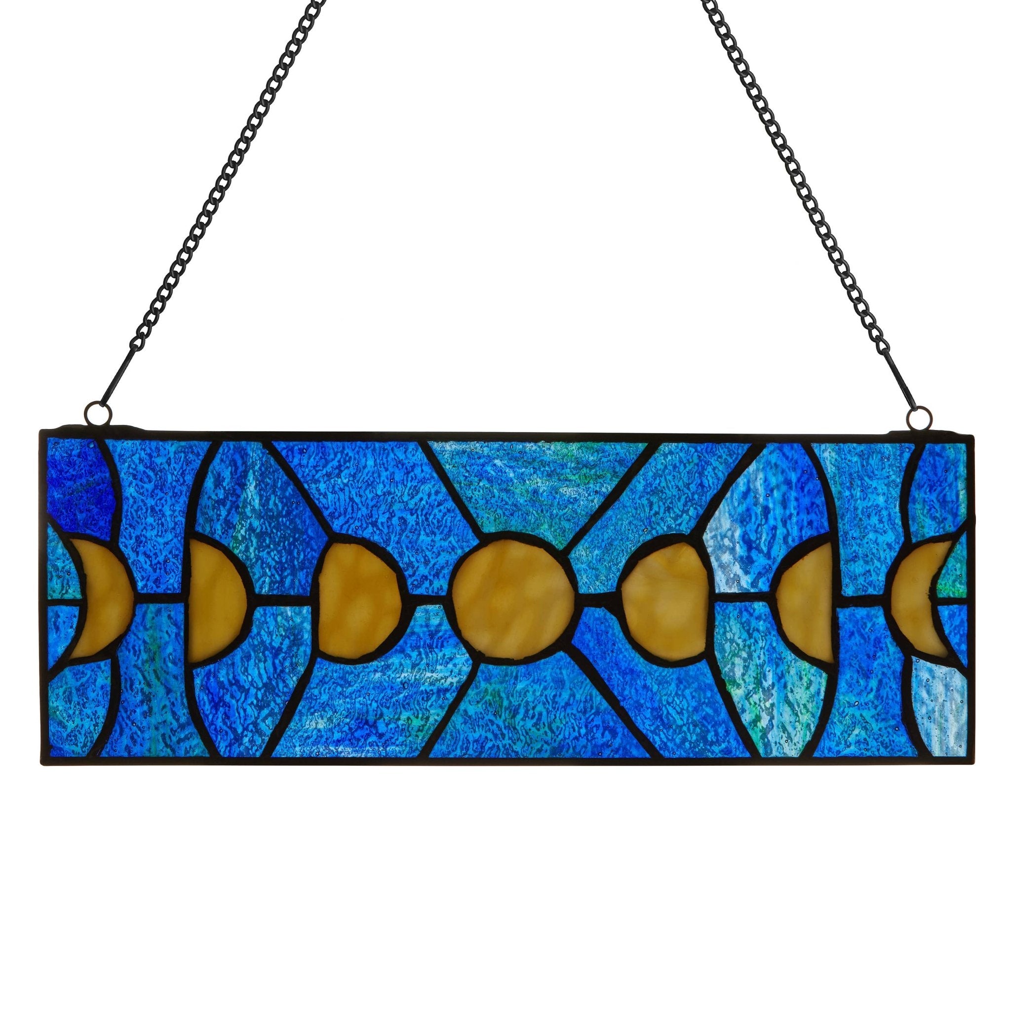 5"H Moon Phases Rectangular Stained Glass Window Panel - Spiral Circle