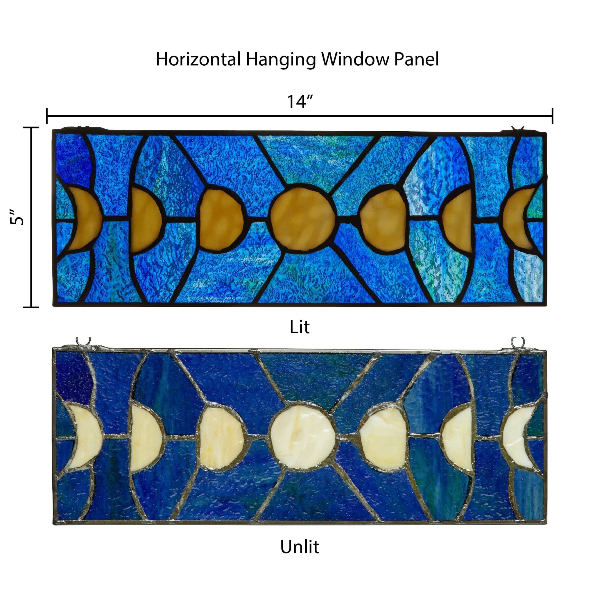 5"H Moon Phases Rectangular Stained Glass Window Panel - Spiral Circle