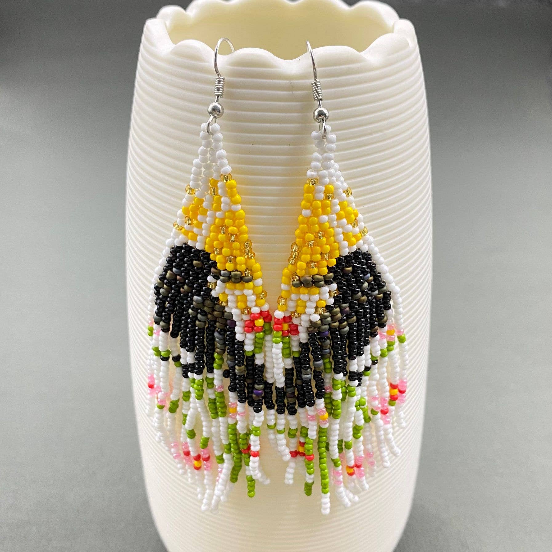 Crow Colored Seed Beads Fringe Dangle Earrings