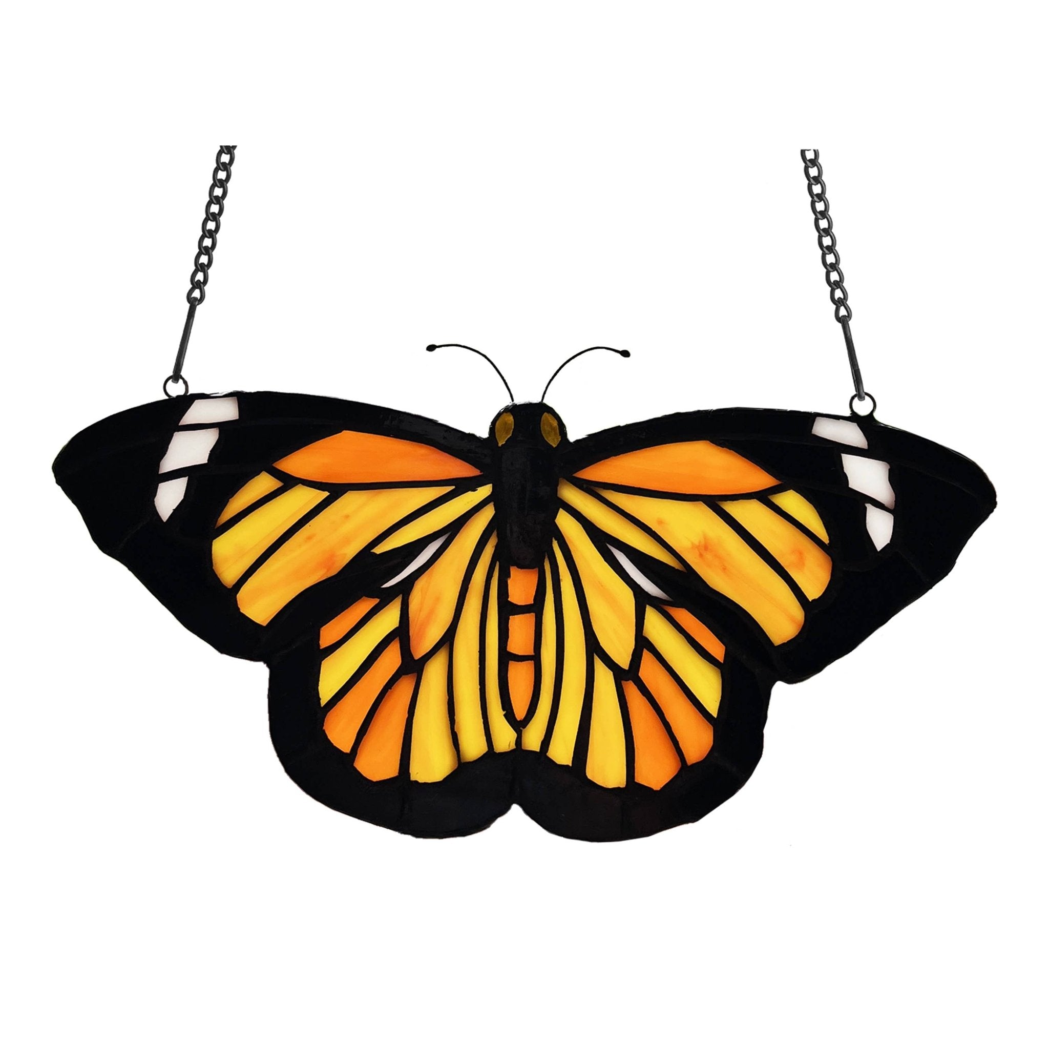 6.5"H Yellow & Orange Butterfly Stained Glass Window Panel - Spiral Circle