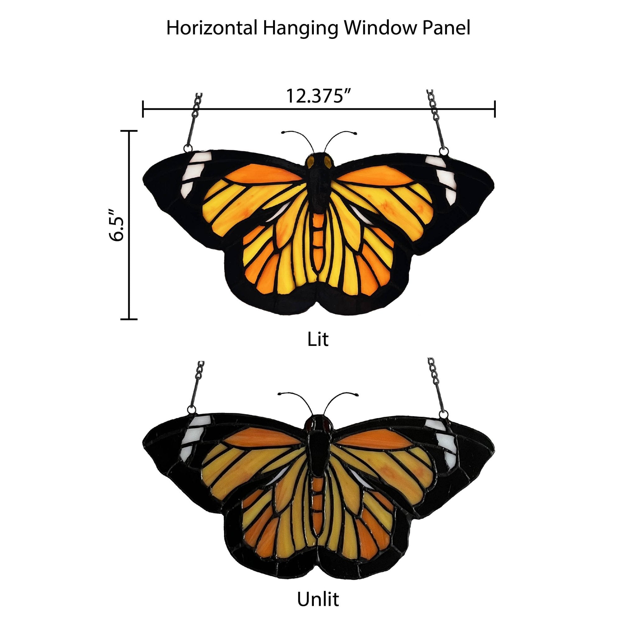 6.5"H Yellow & Orange Butterfly Stained Glass Window Panel - Spiral Circle