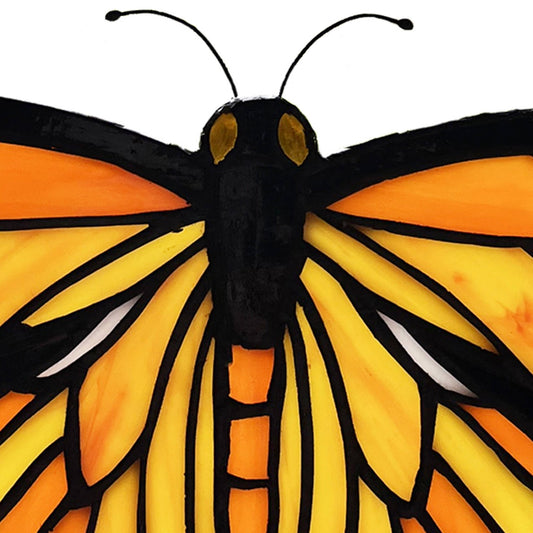 6.5"H Yellow & Orange Butterfly Stained Glass Window Panel - Spiral Circle