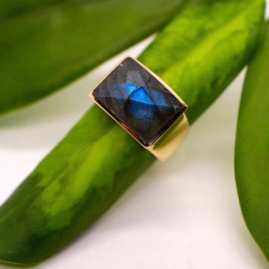 Labradorite Brass Cocktail Ring