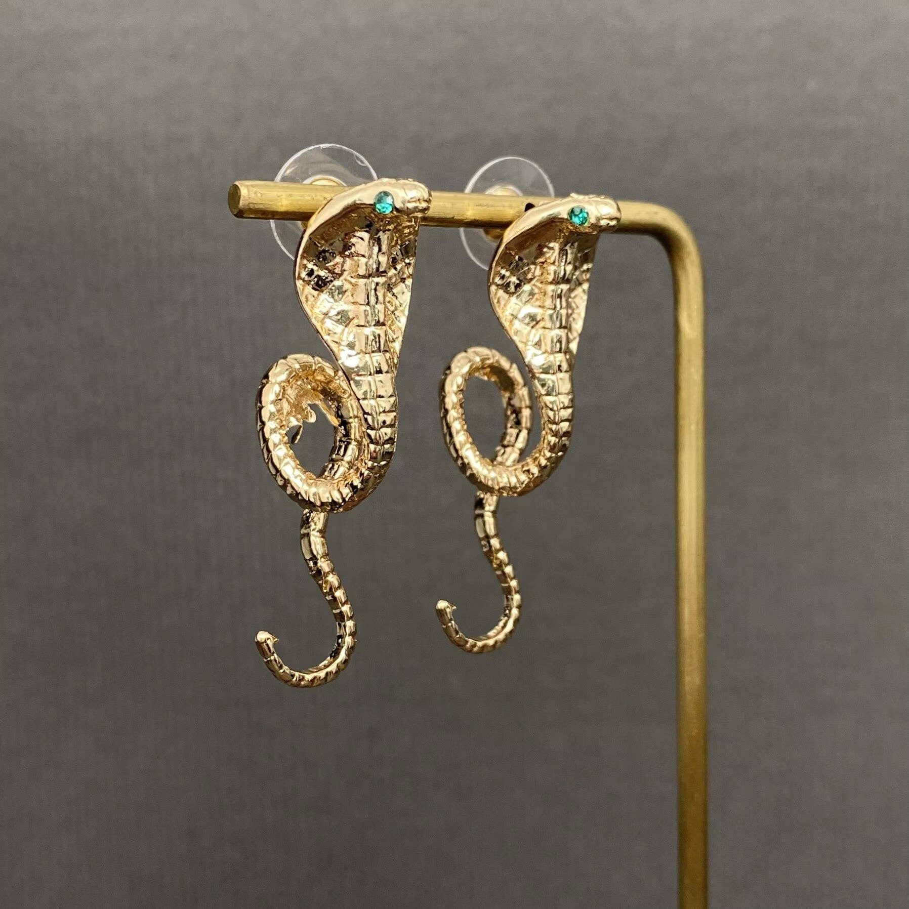 Green Eye Cobra Snake Stud Earrings