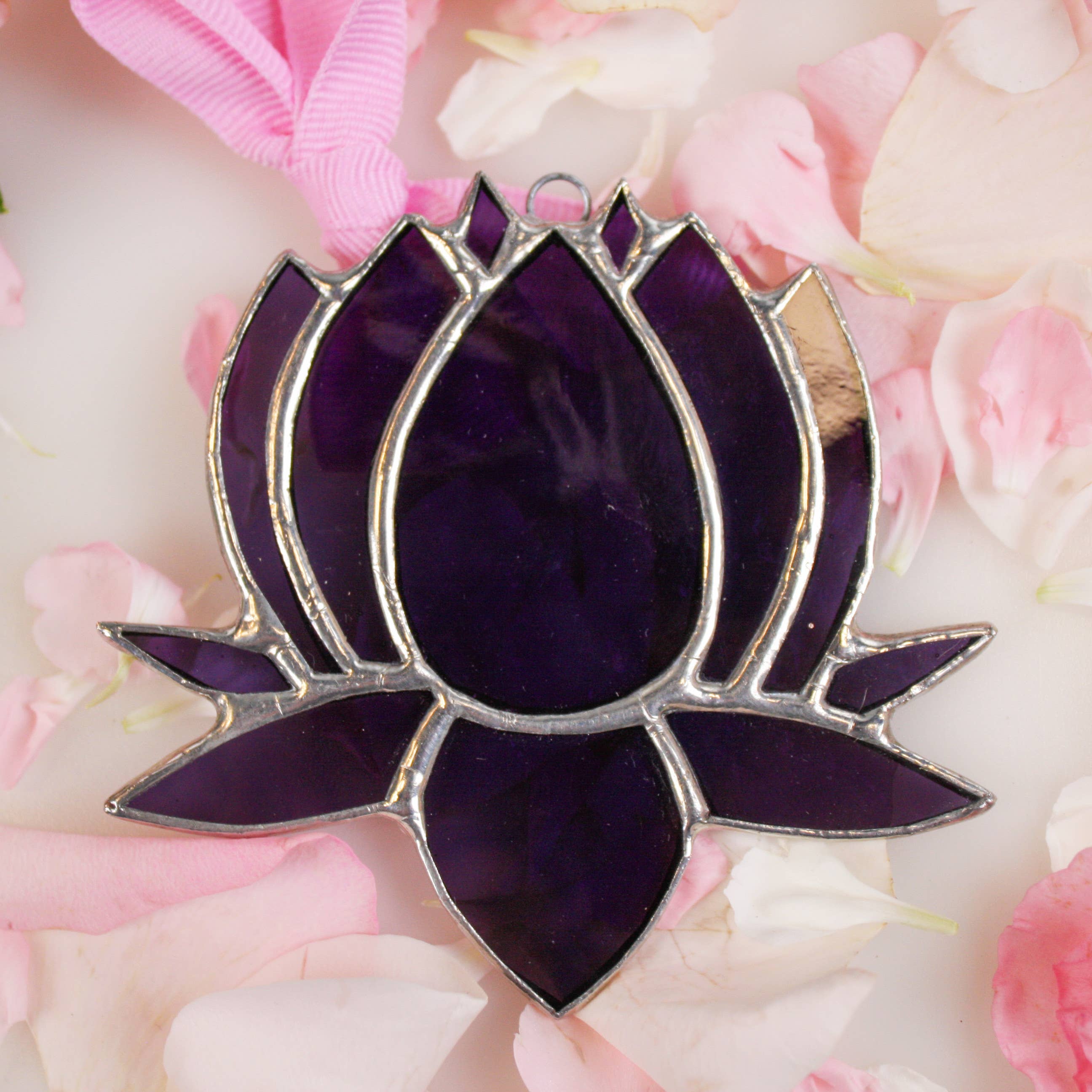 Small Lotus Stained Glass Suncatcher | 3" x 4"