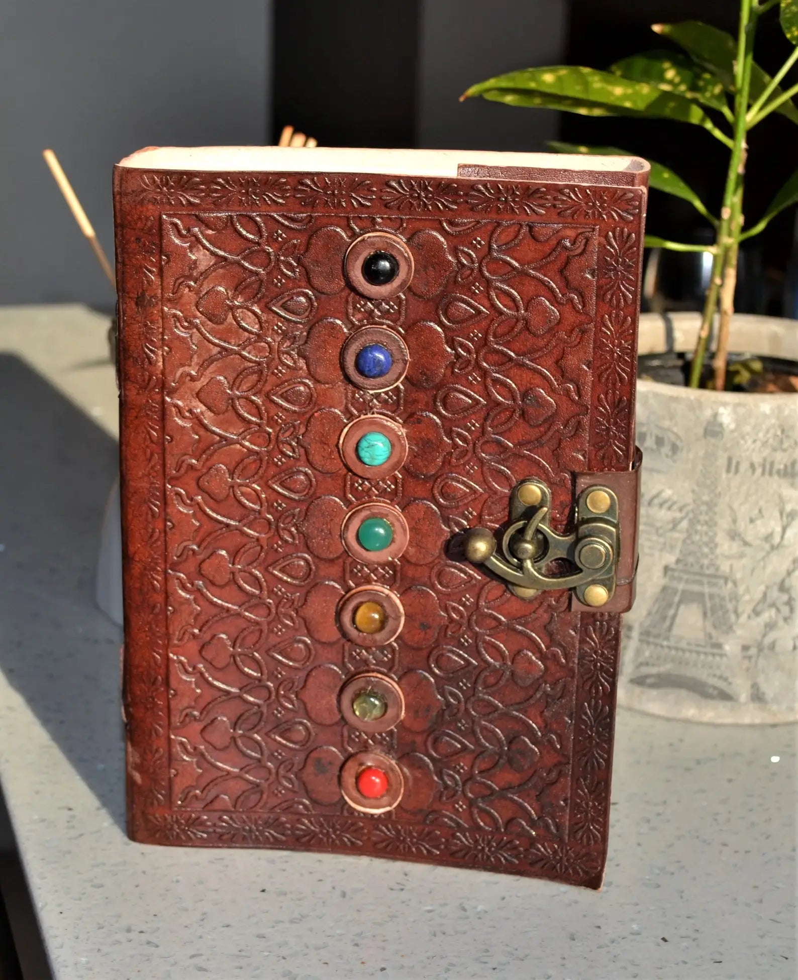 7 Chakra Leather Journal Chakra Stones Meditation - Spiral Circle