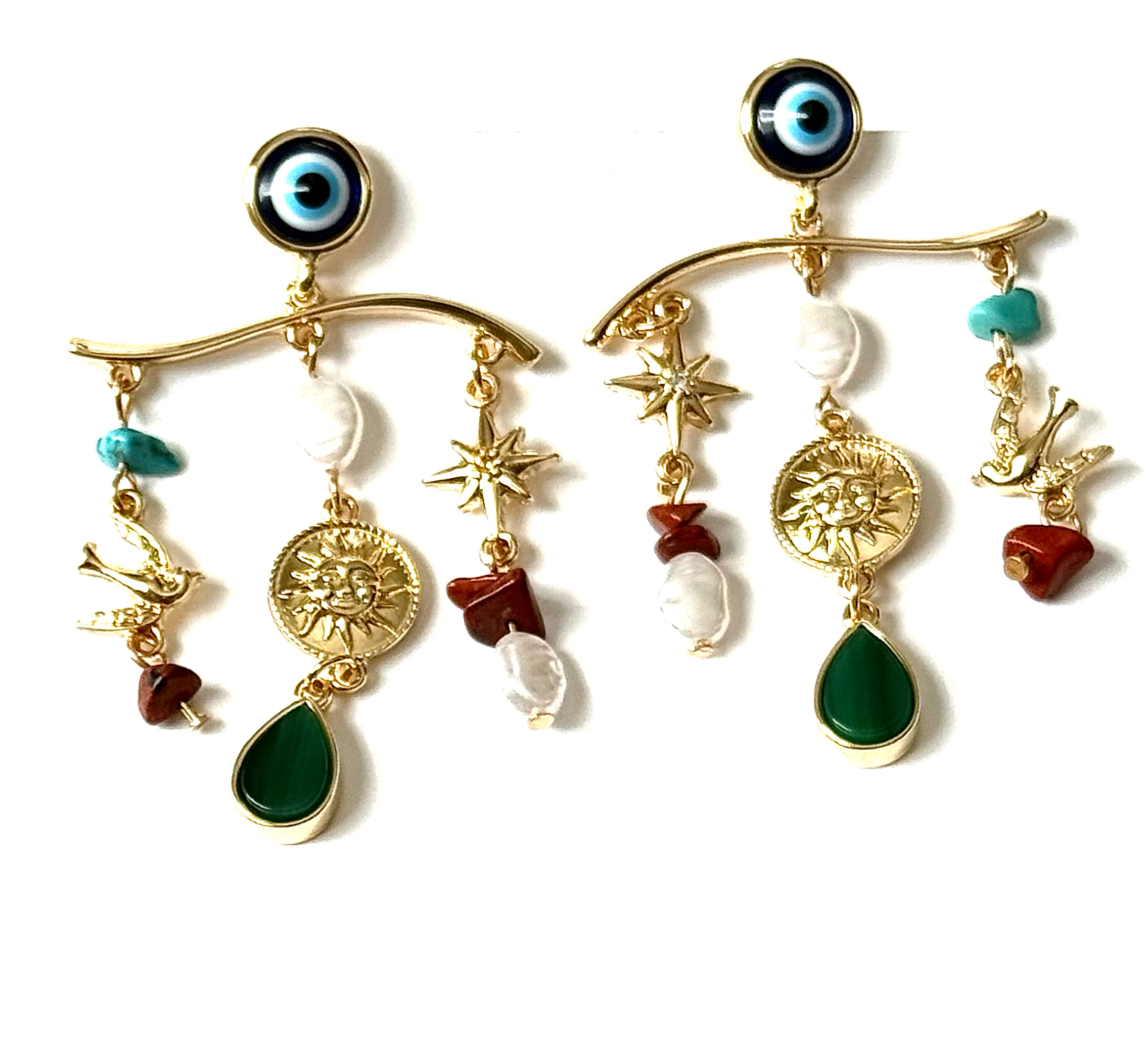 Evil Eye Charm Chandelier Earring 14K