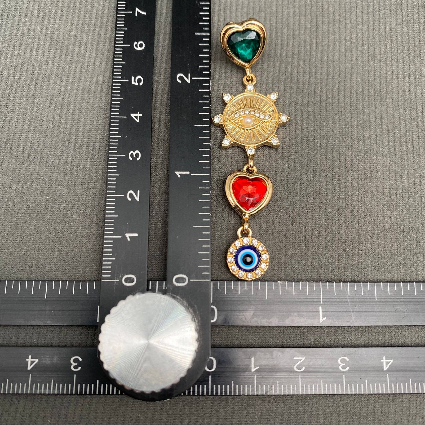Rhinestone Inlaid Evil Eye Asymmetric Earrings