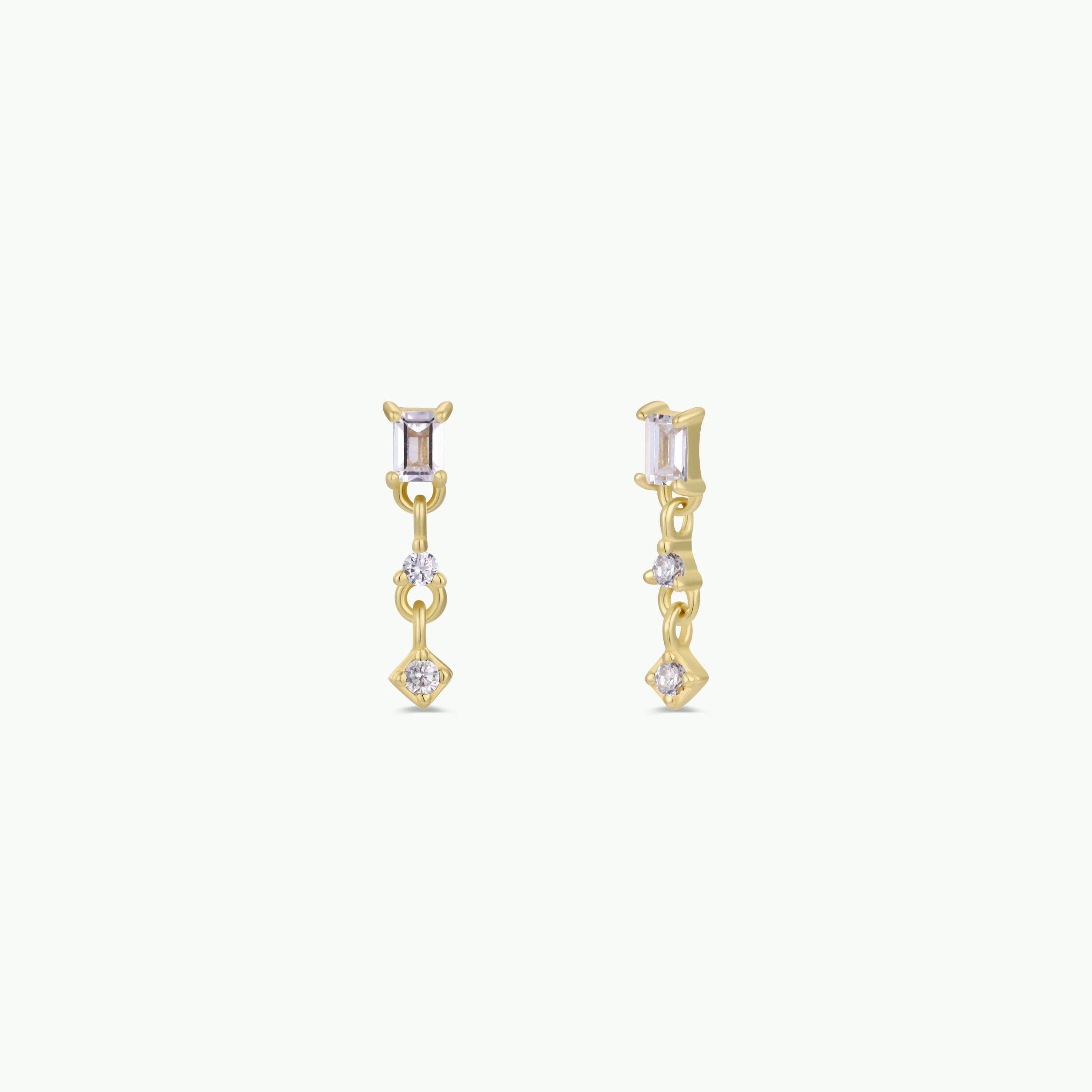 Mini Baguette Drop Earrings | White Topaz