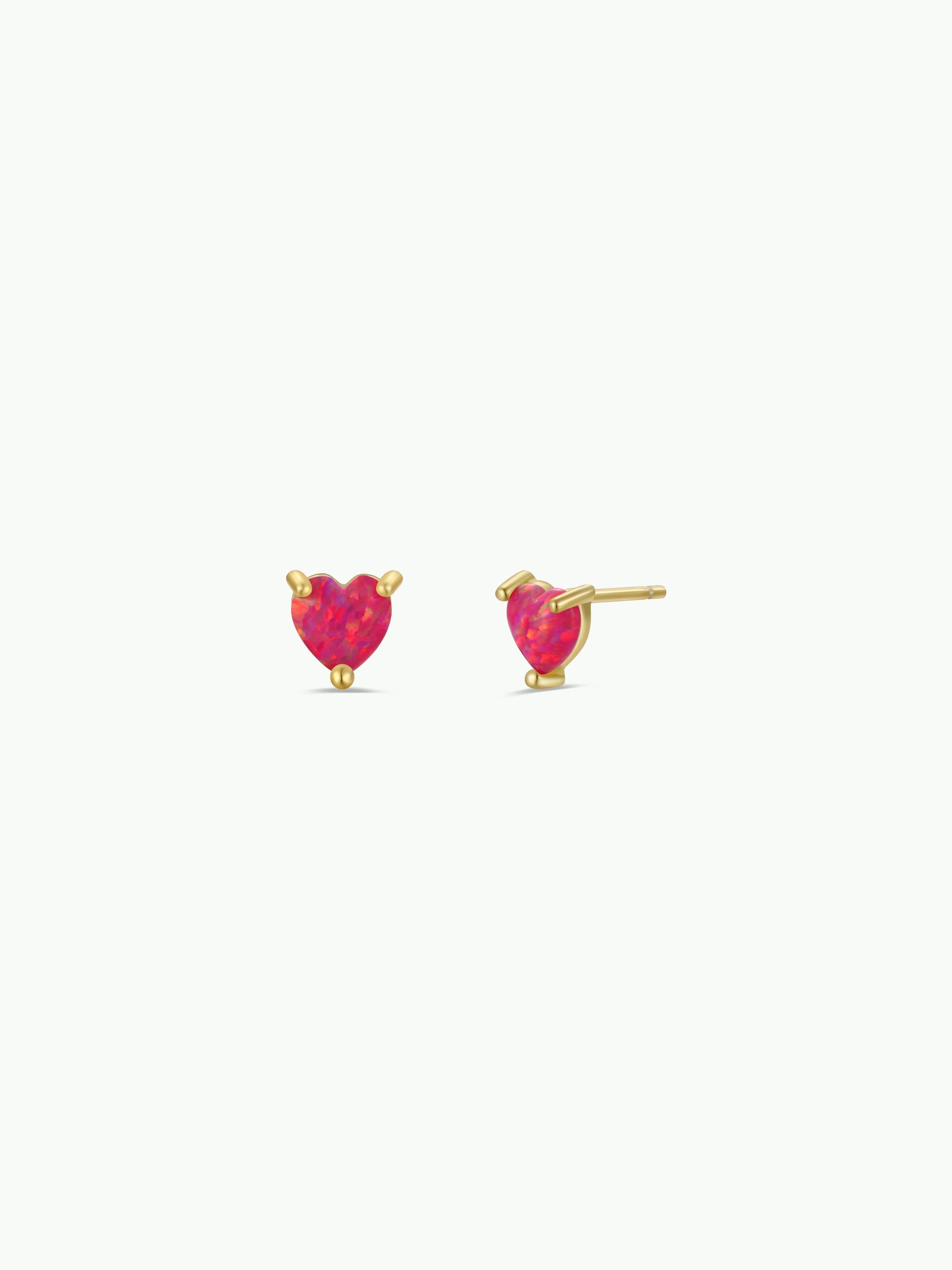 Puffed Pink Opal Heart Earrings