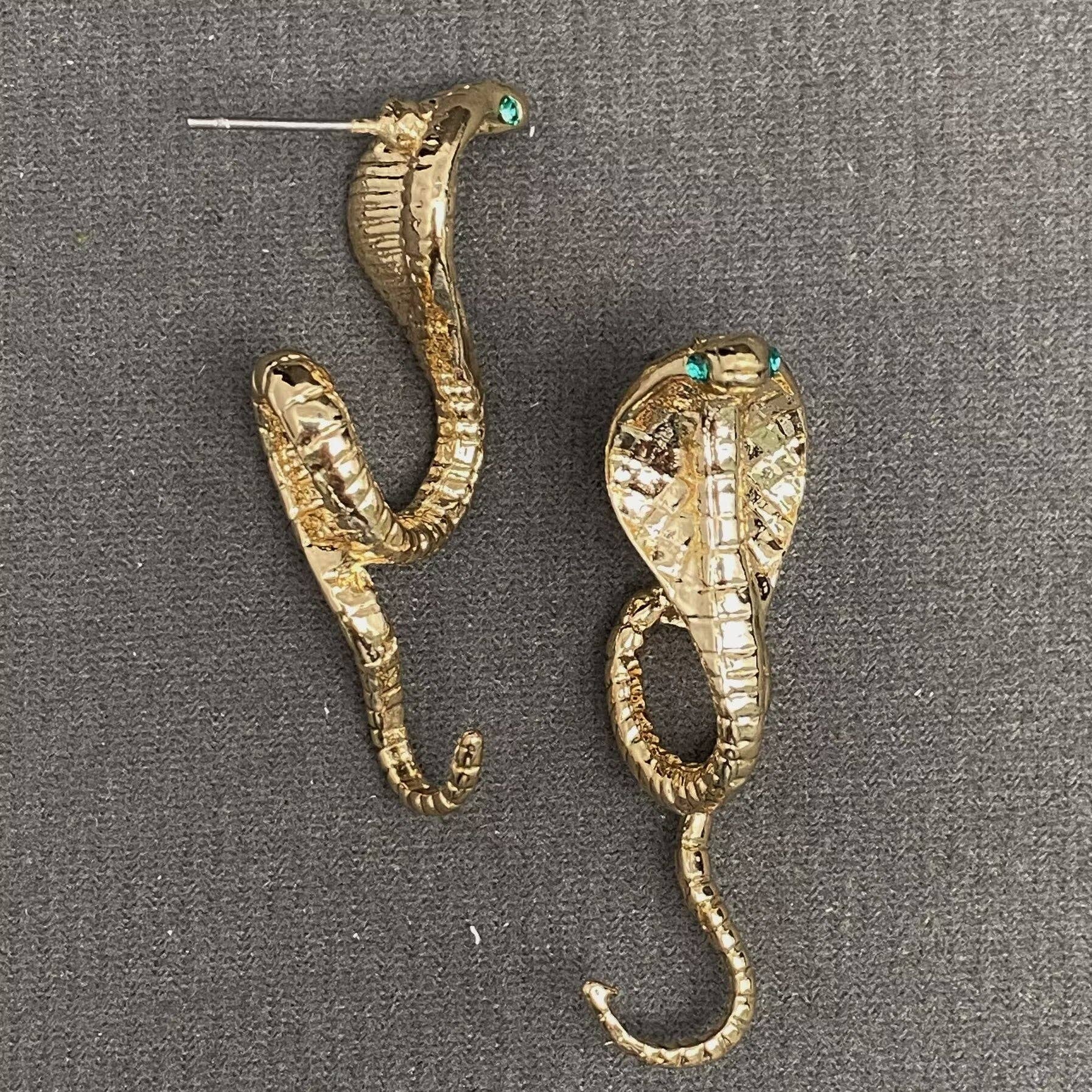Green Eye Cobra Snake Stud Earrings