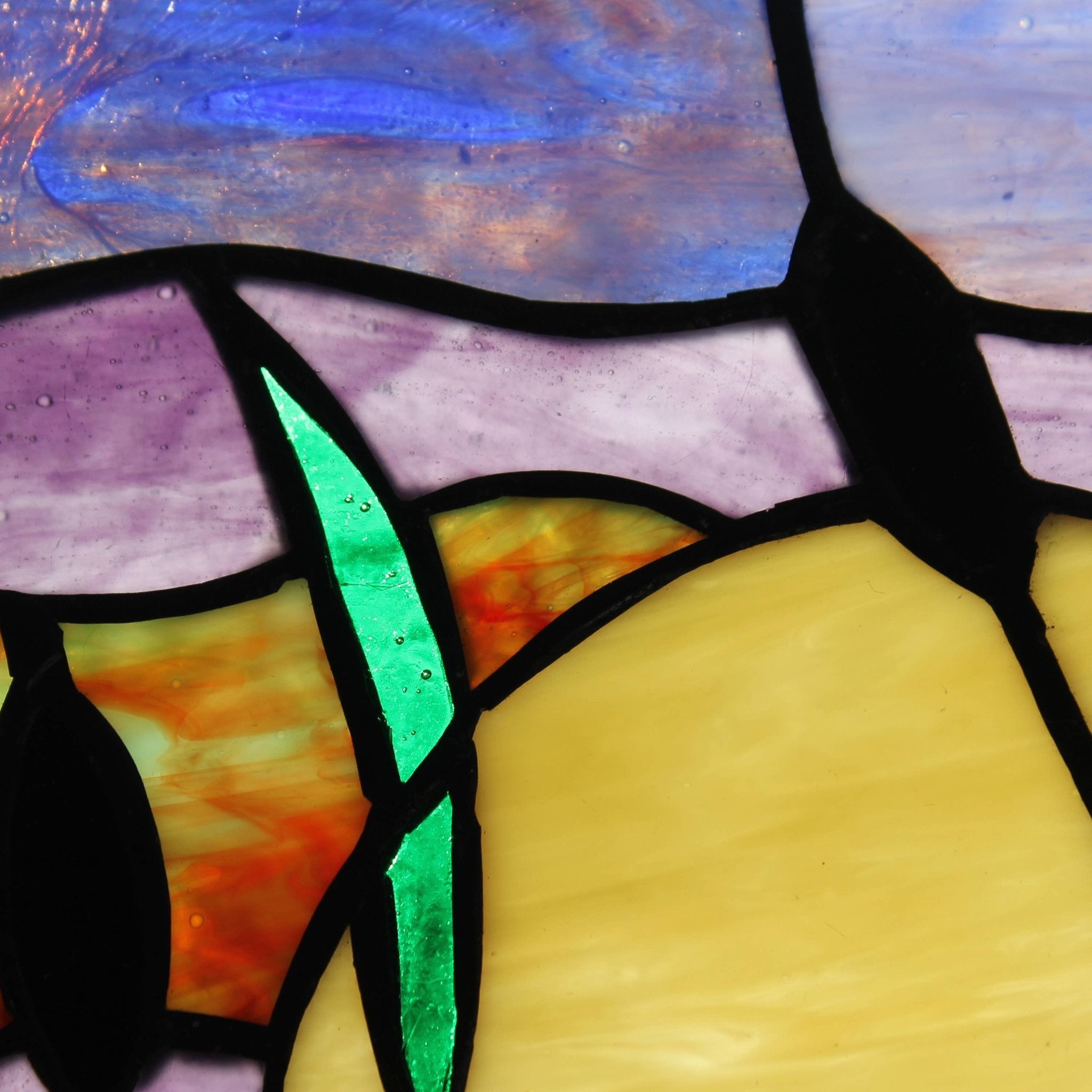 8.25"H Purple Cattails at Sunset Stained Glass Window Panel - Spiral Circle