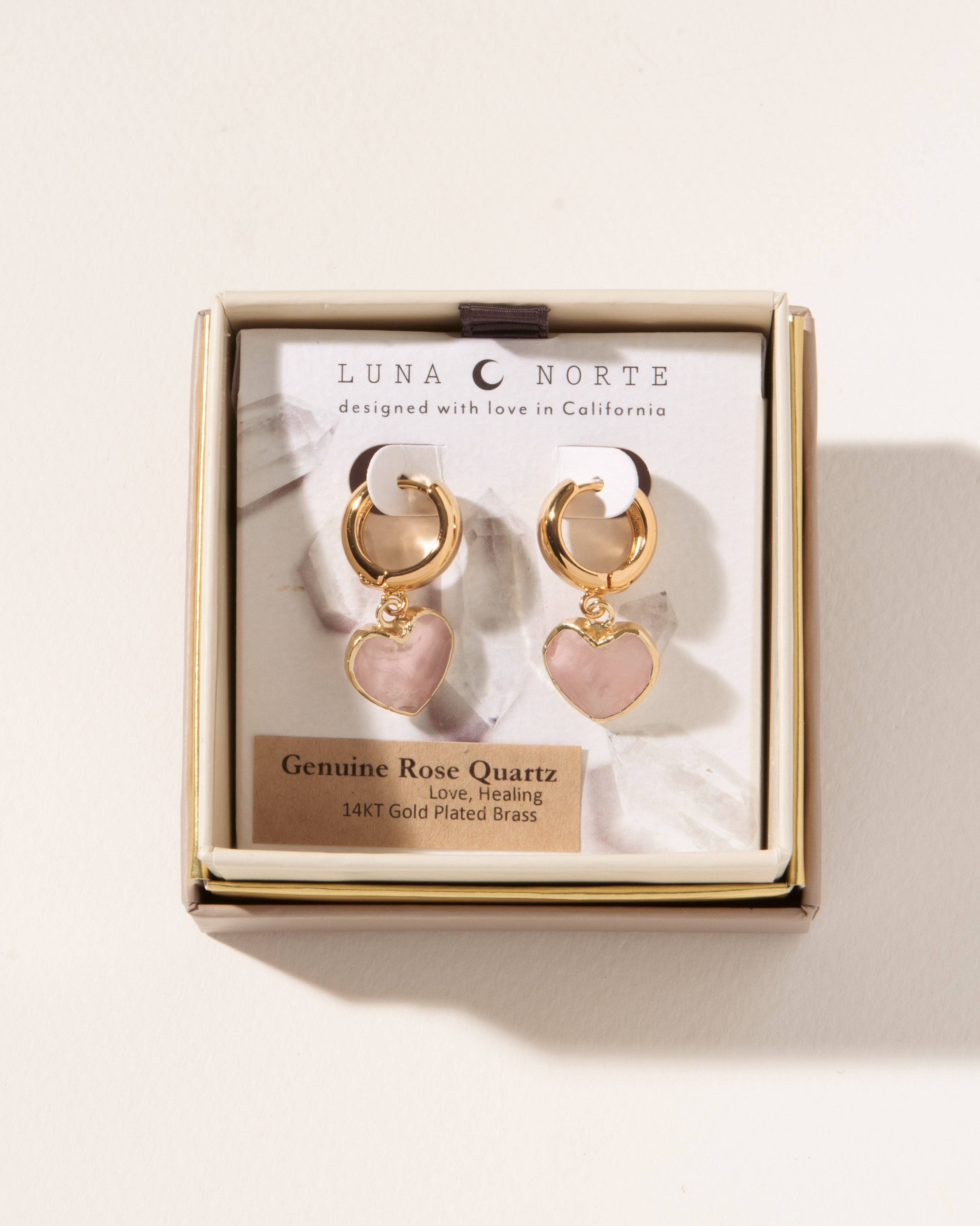 Love, Actually Gemstone Heart Huggie Hoop Earrings | Rose Quartz