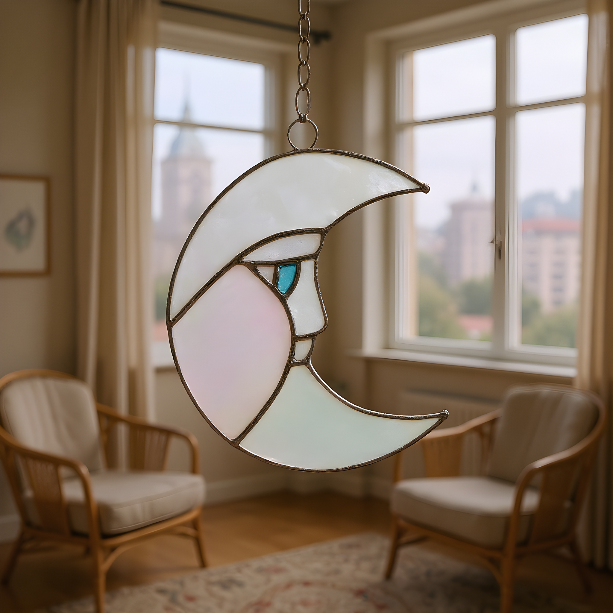 Mr. Moon Stained Glass Suncatcher | 5" × 4"