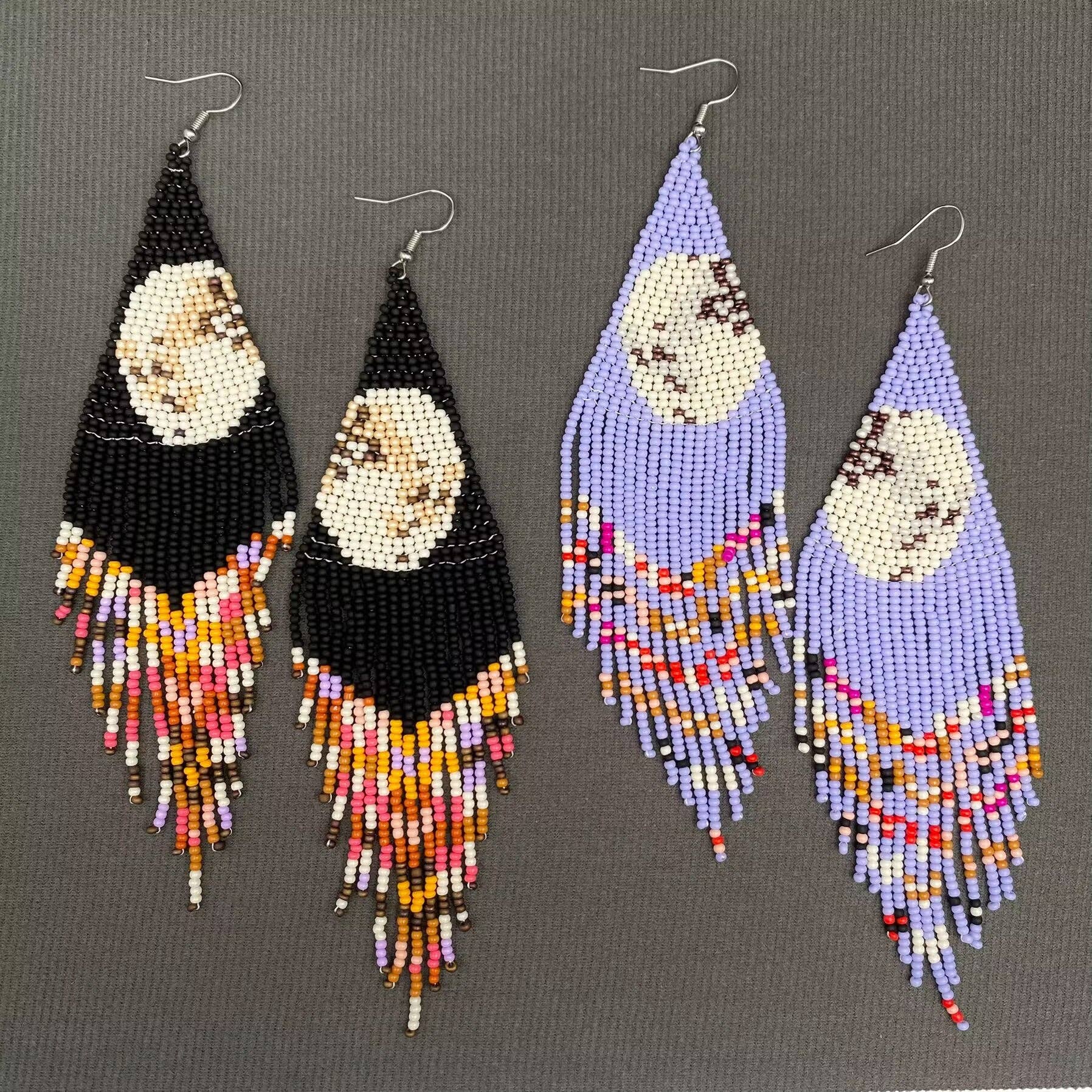 The Moon In The Night Sky Seed Beads Fringe Earrings