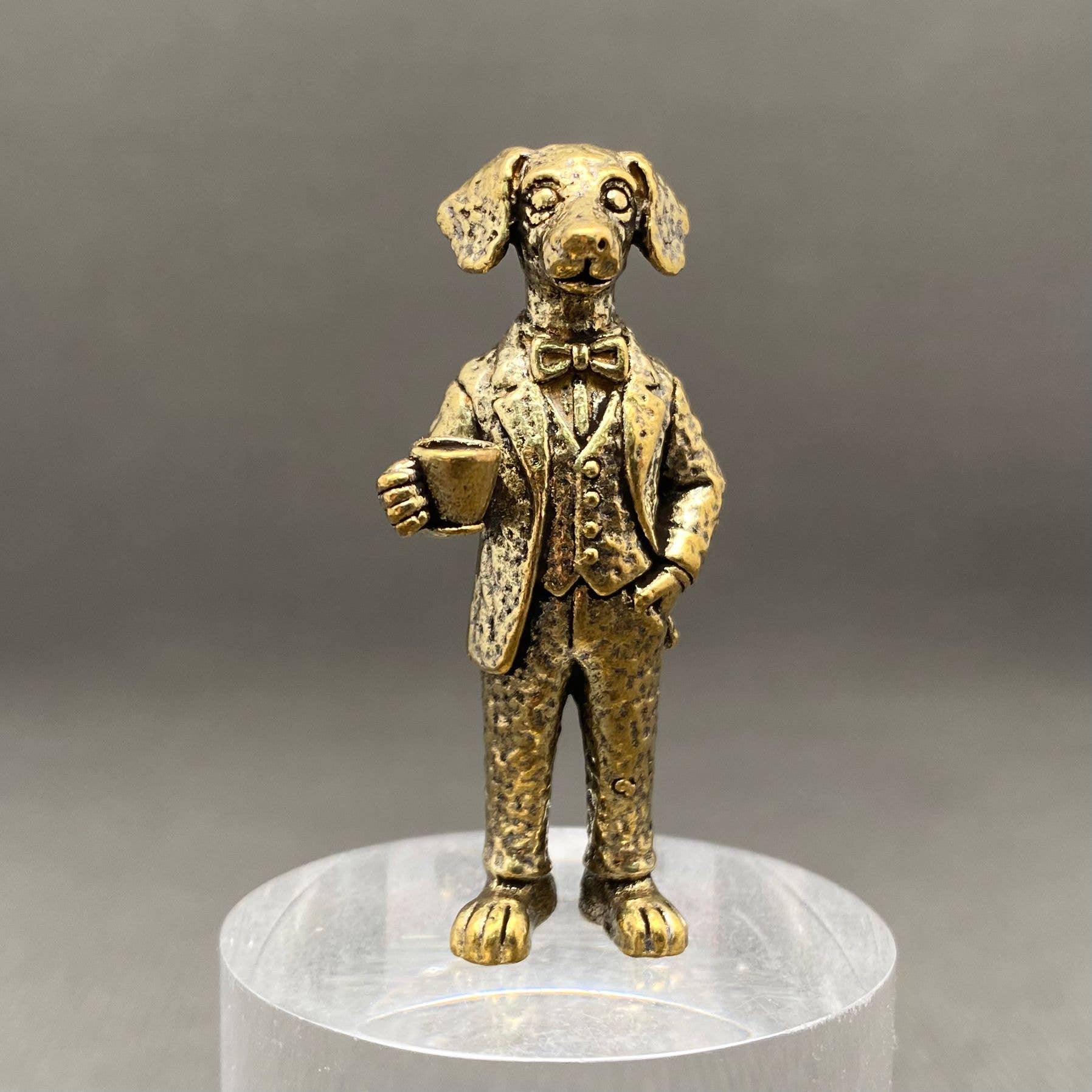The Dog Drinking Coffee Brass Crafts Desktop Ornaments