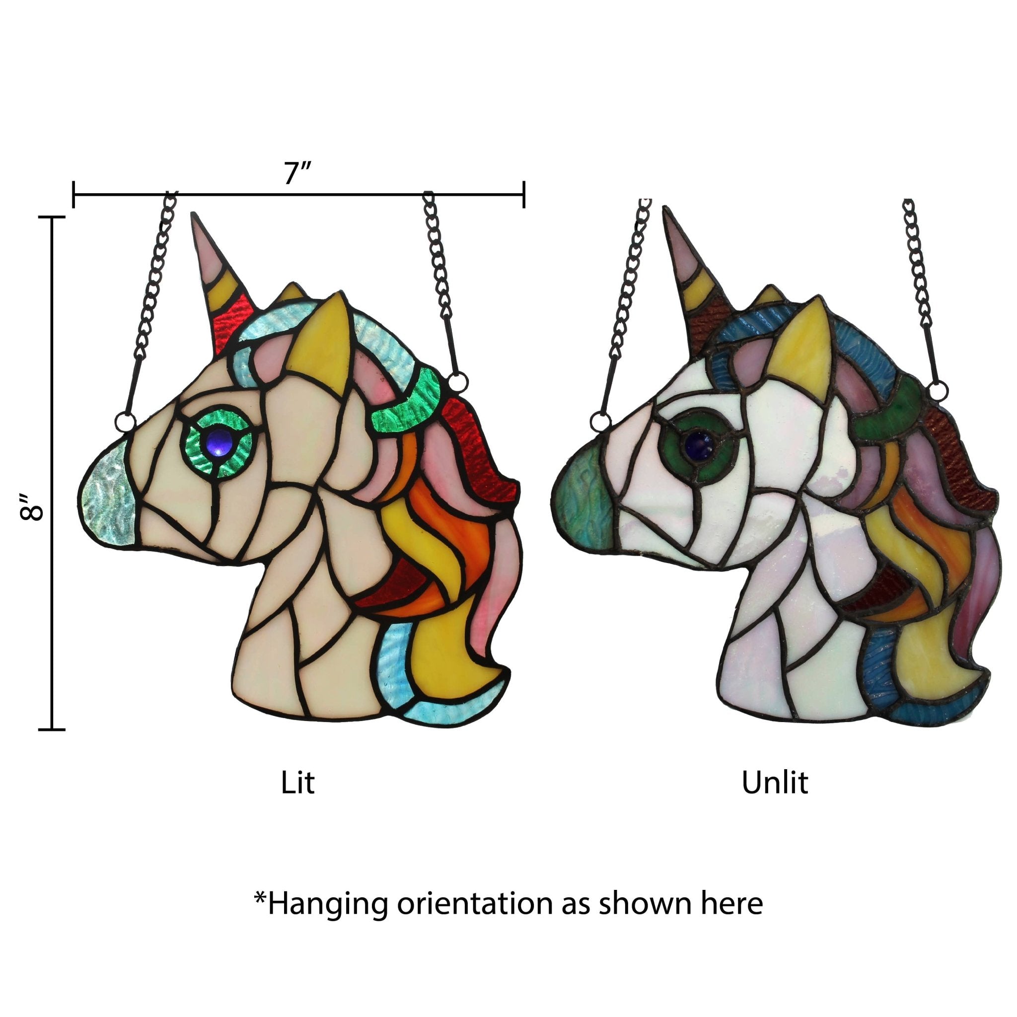 8"H Ariel the White Unicorn Stained Glass Window Panel - Spiral Circle