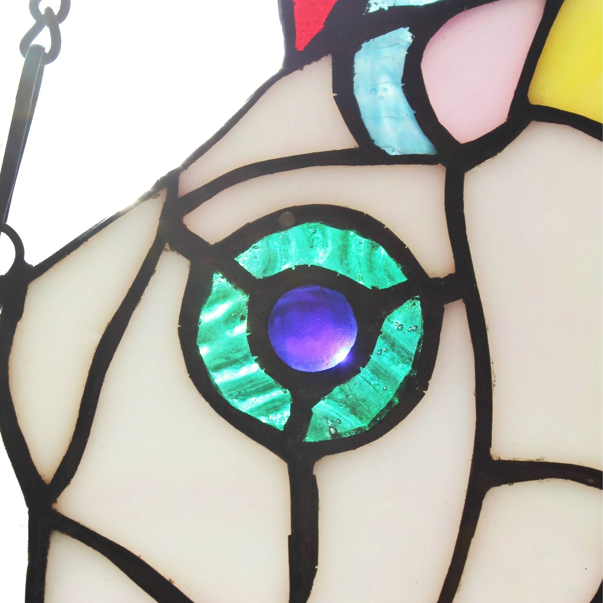 8"H Ariel the White Unicorn Stained Glass Window Panel - Spiral Circle