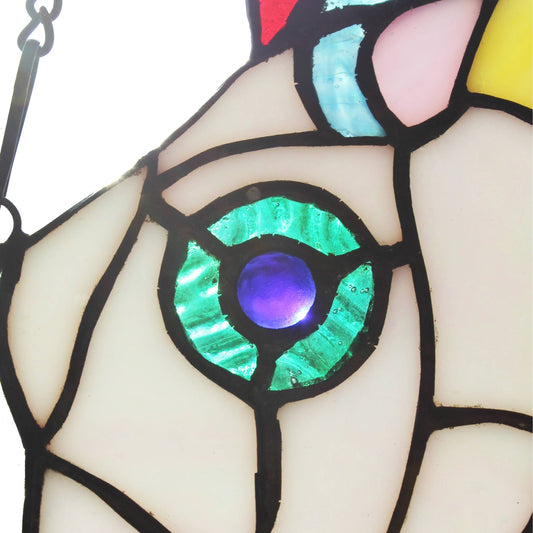 8"H Ariel the White Unicorn Stained Glass Window Panel - Spiral Circle