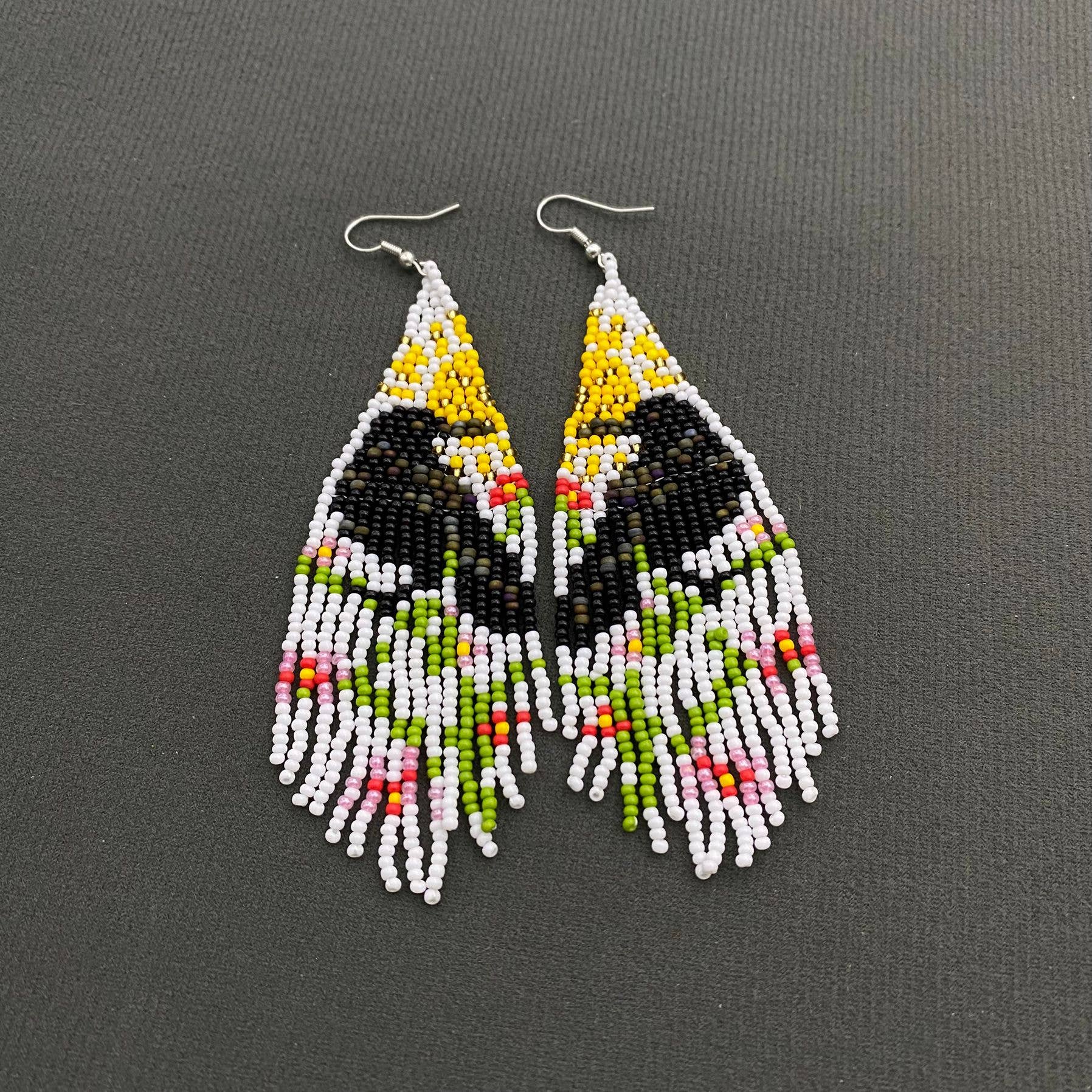 Crow Colored Seed Beads Fringe Dangle Earrings