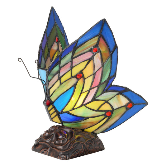 9.5"H Luella Red Butterfly Wings Stained Glass Accent Lamp - Spiral Circle