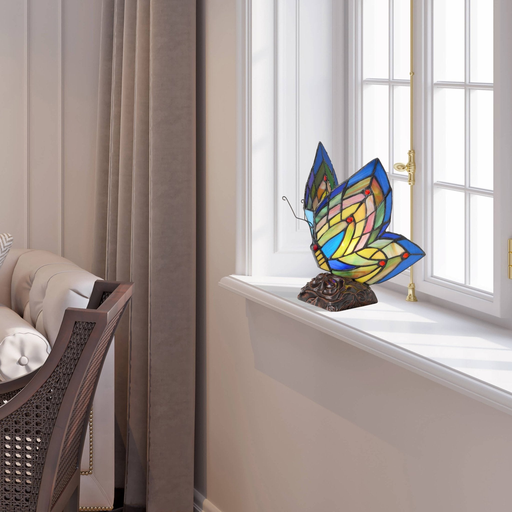 9.5"H Luella Red Butterfly Wings Stained Glass Accent Lamp - Spiral Circle