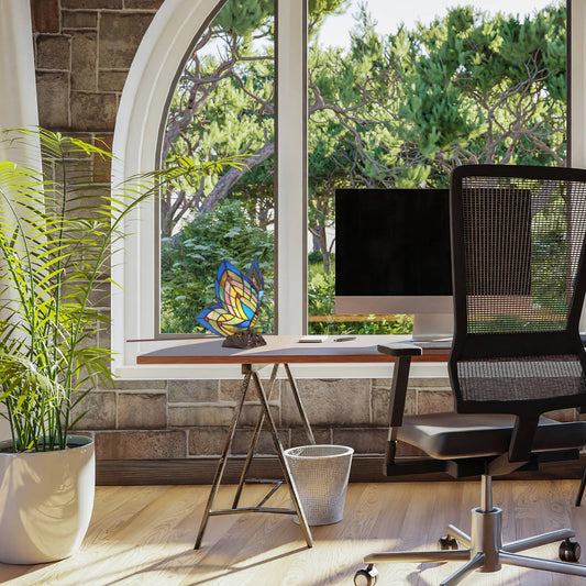 9.5"H Luella Red Butterfly Wings Stained Glass Accent Lamp - Spiral Circle