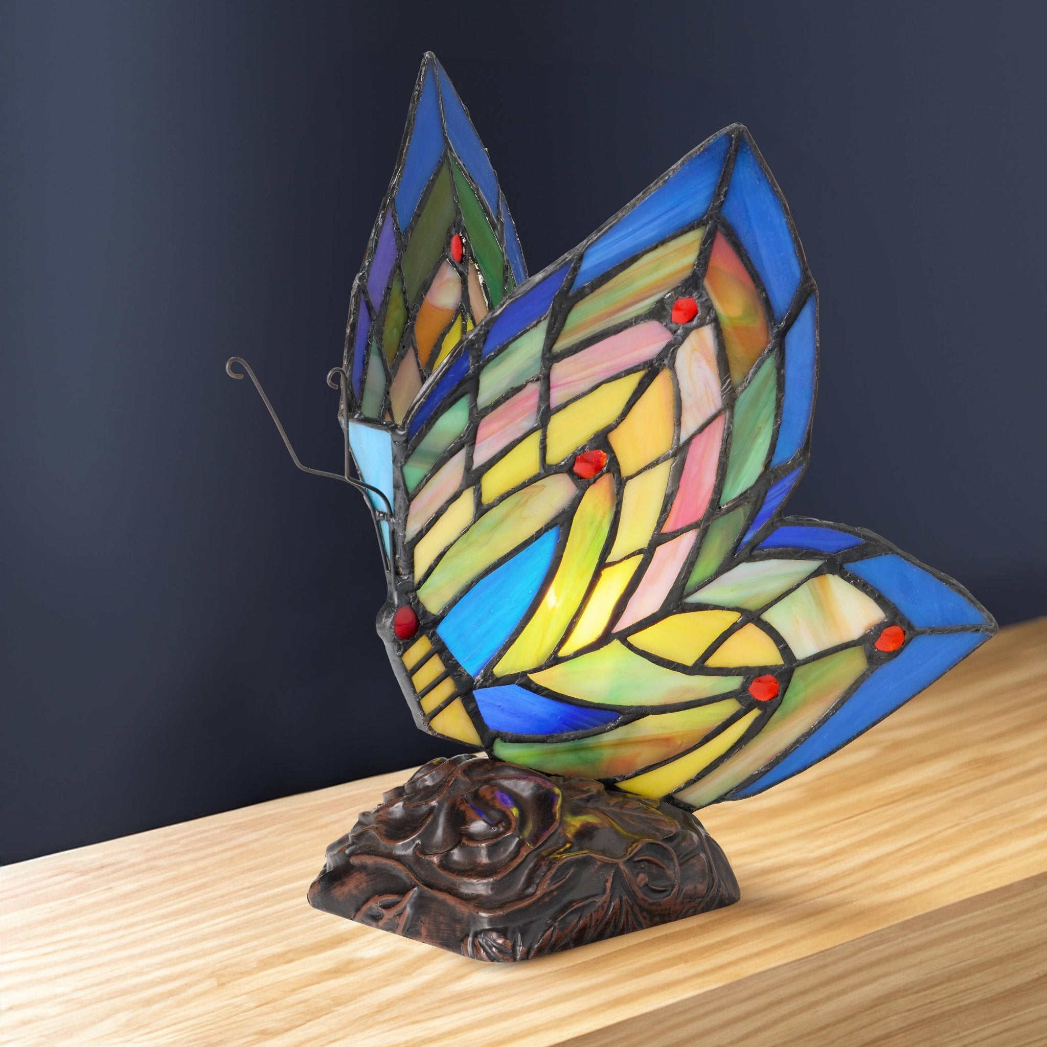 9.5"H Luella Red Butterfly Wings Stained Glass Accent Lamp - Spiral Circle