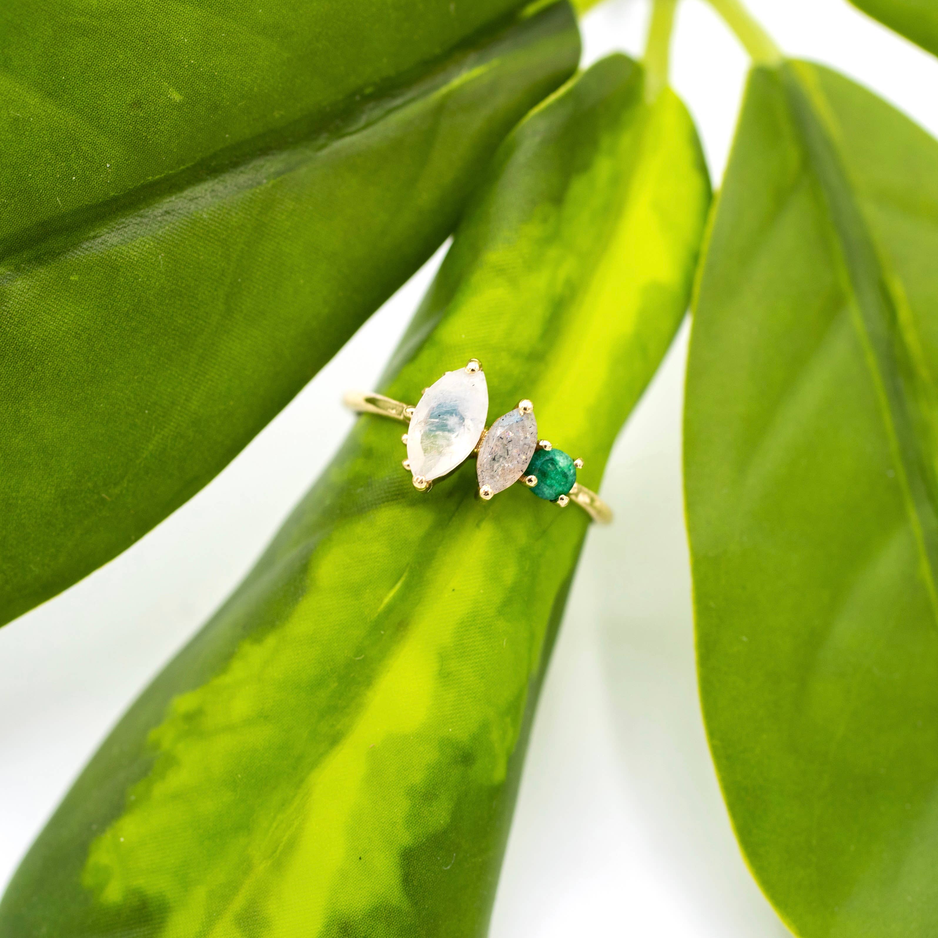 Triple Stone Brass Ring