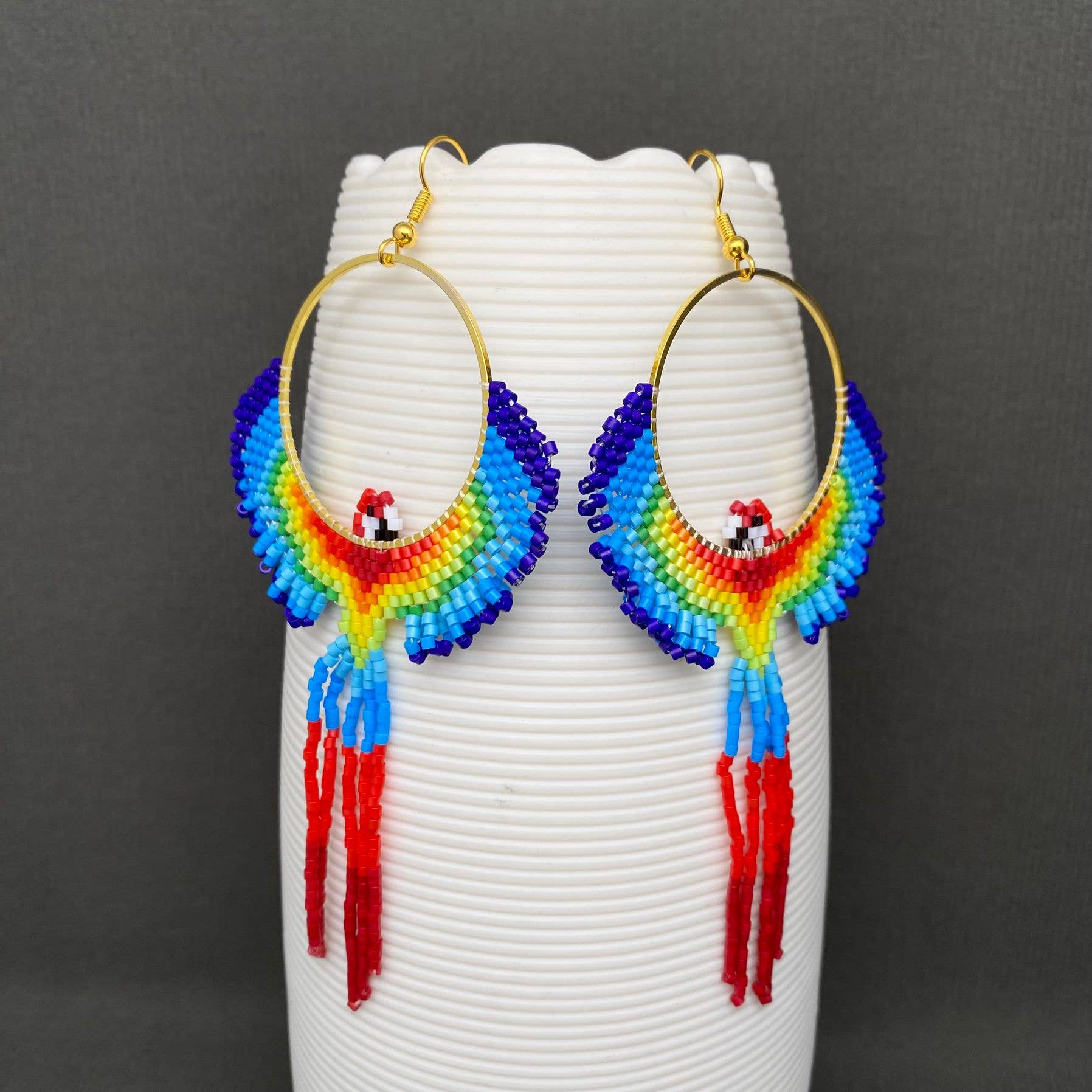 Parrot Seed Beads Fringe Earrings