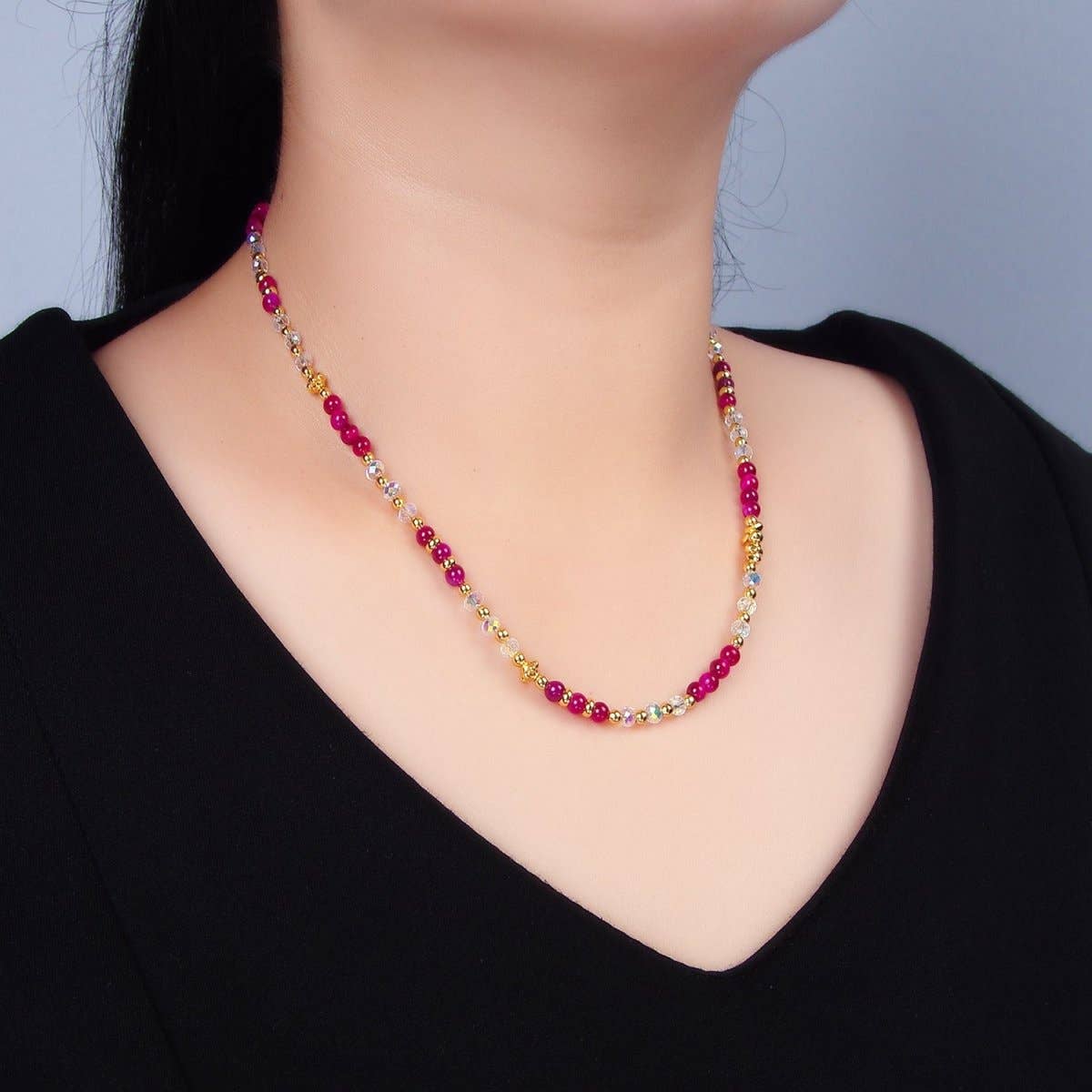24K Gemstone Multifaceted Necklace