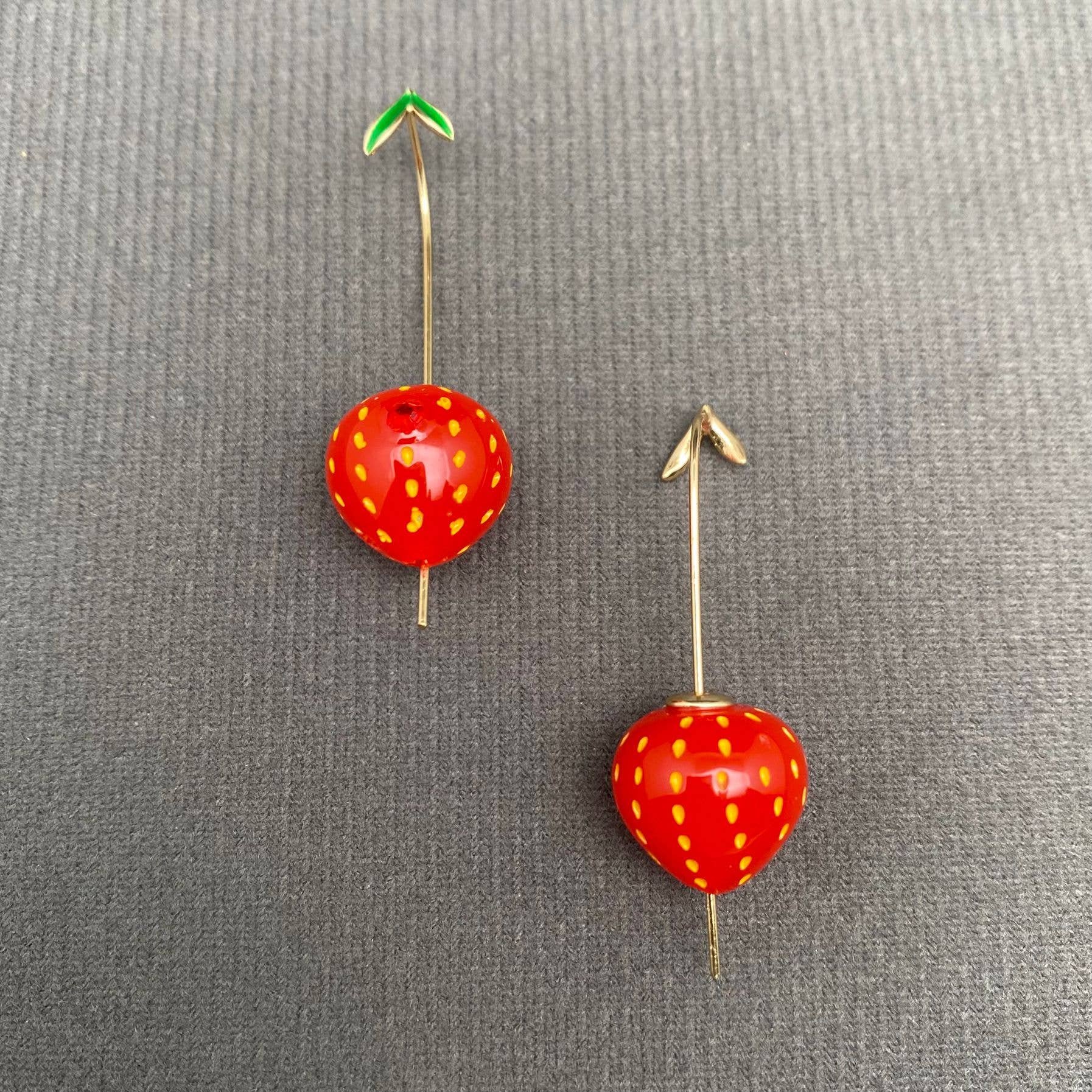 Enamel Strawberry Dangle Earrings