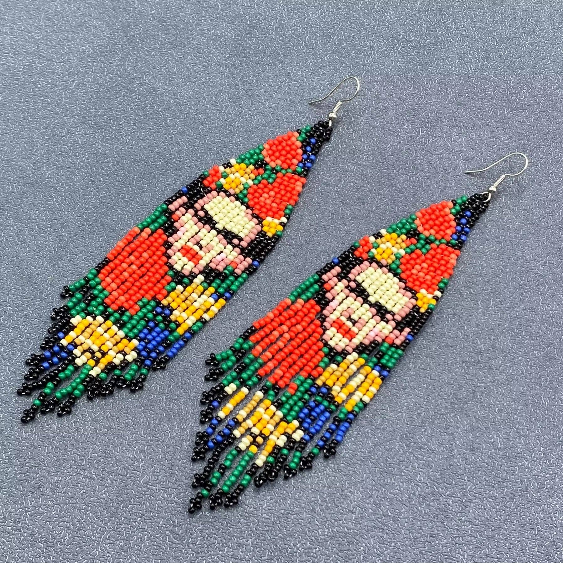 Handmade Frida Kahlo Seed Beads Fringe Earrings