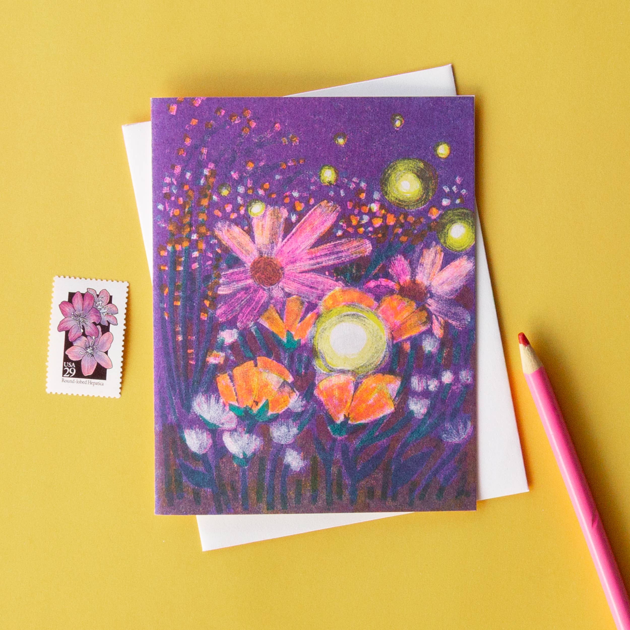 Fireflies Everyday Risograph Greeting Card