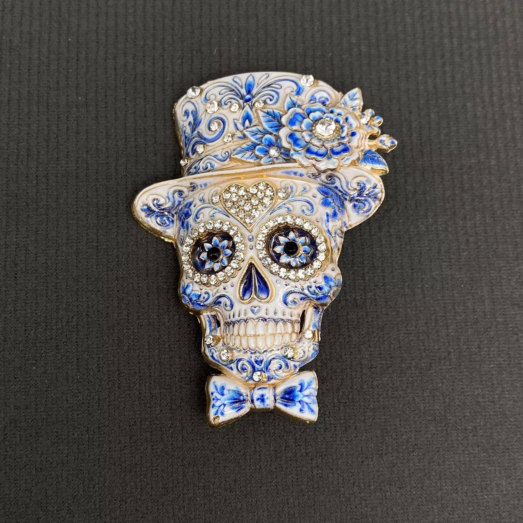 Halloween Skull With Top Hat Brooch