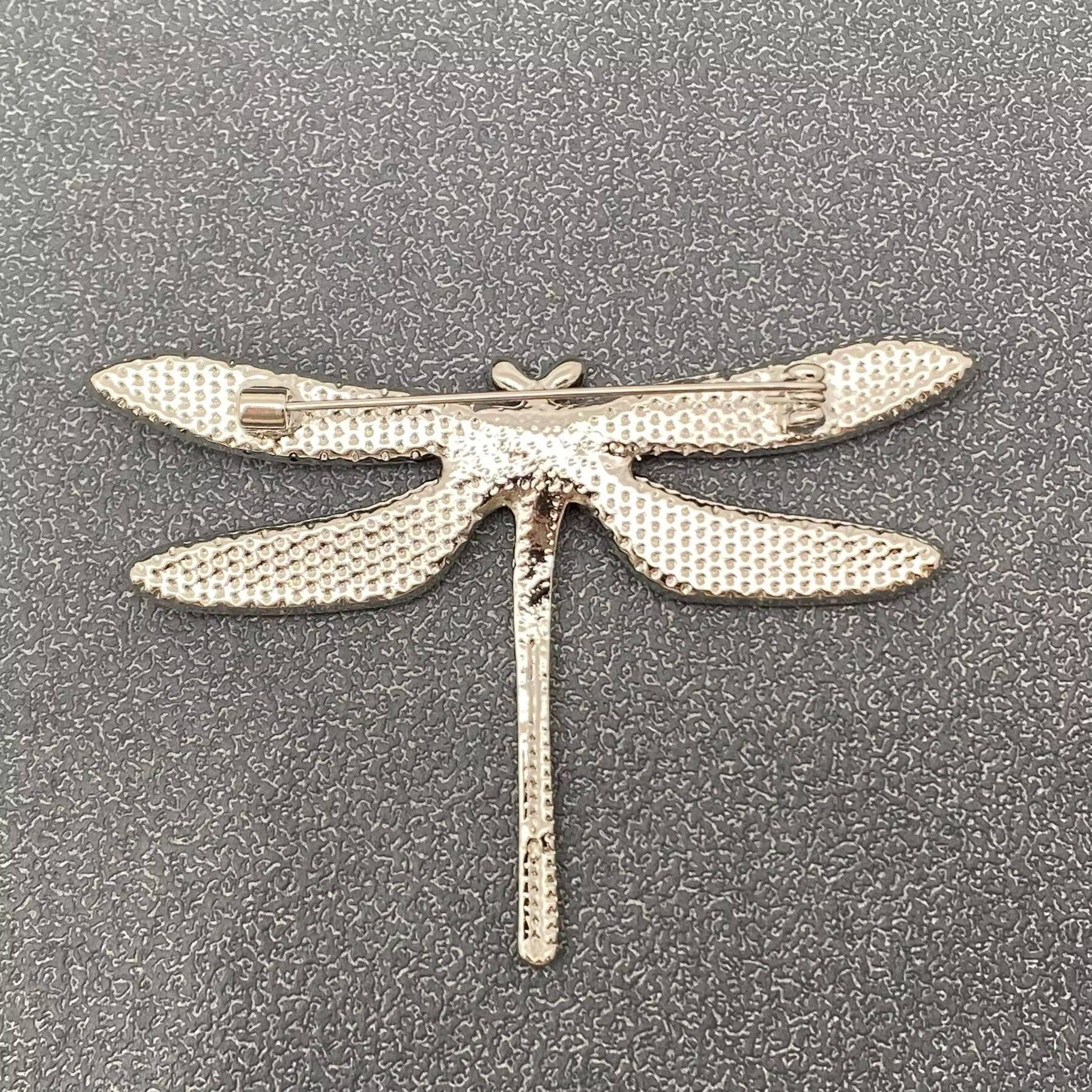 Abalone Shell Dragonfly Silver Tone Brooch - Spiral Circle