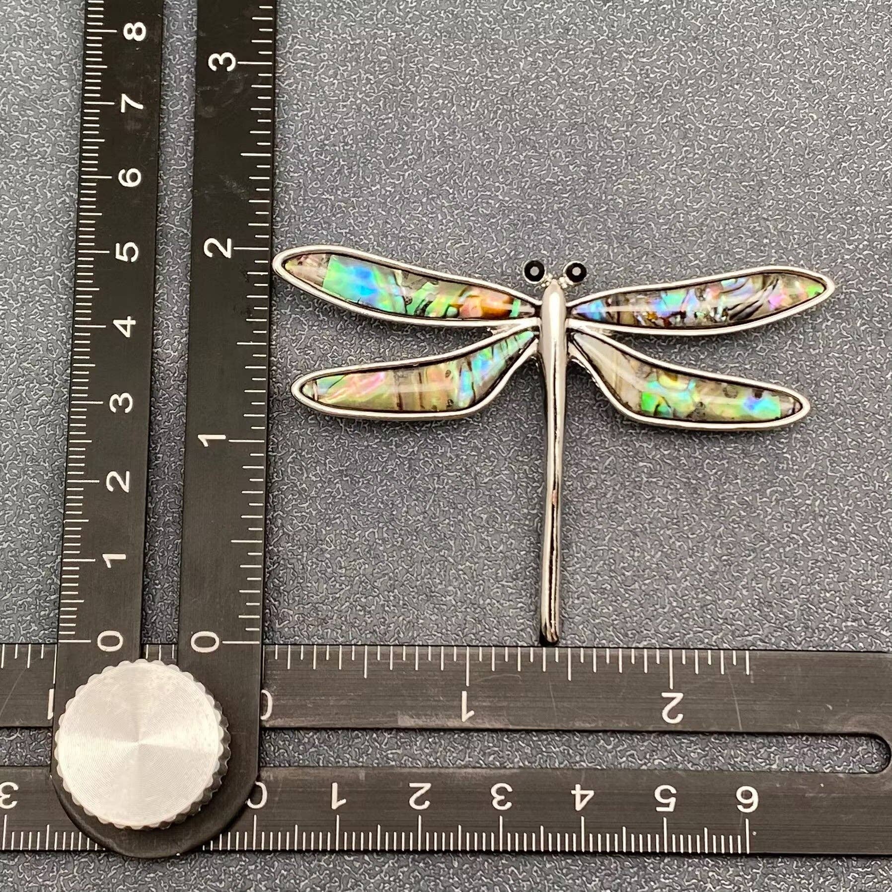 Abalone Shell Dragonfly Silver Tone Brooch - Spiral Circle