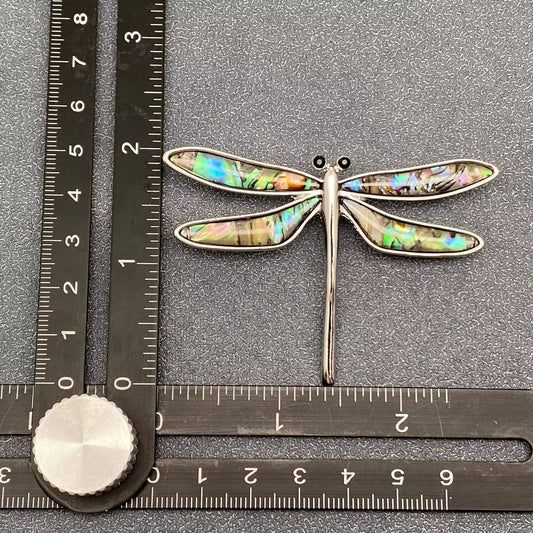 Abalone Shell Dragonfly Silver Tone Brooch - Spiral Circle