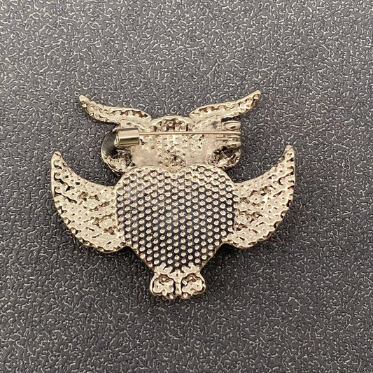 Abalone Shell Owl Silver Tone Cat Brooch - Spiral Circle