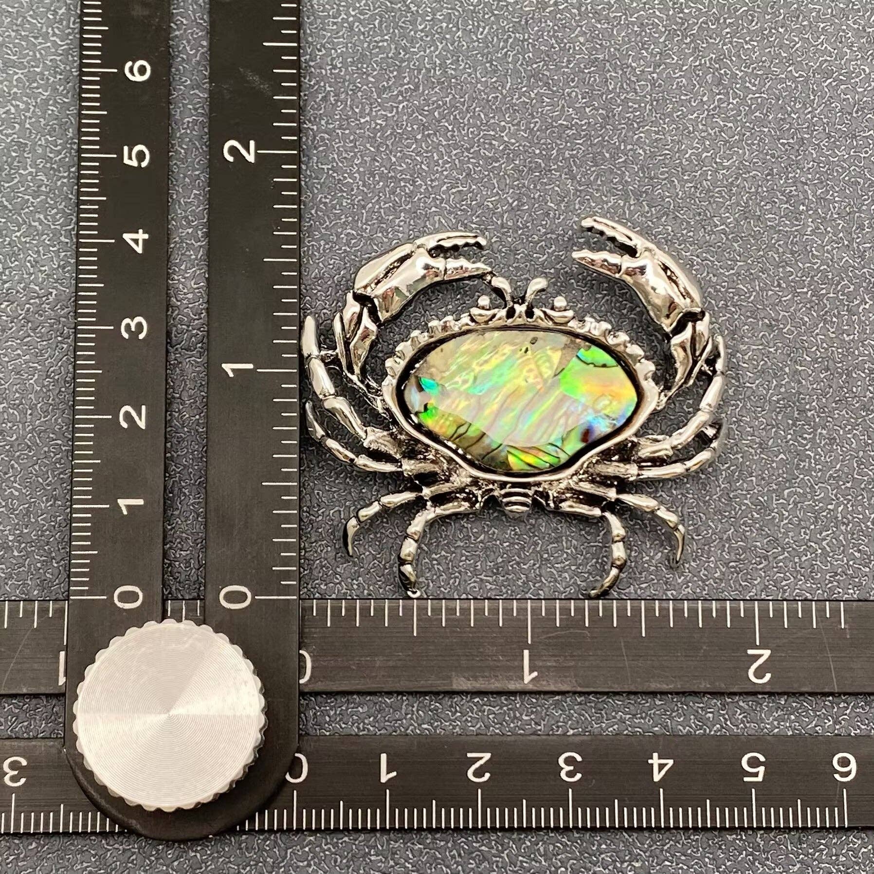 Abalone Shell Silver Tone Crab Brooch - Spiral Circle