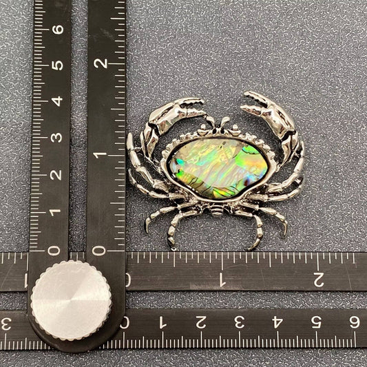 Abalone Shell Silver Tone Crab Brooch - Spiral Circle