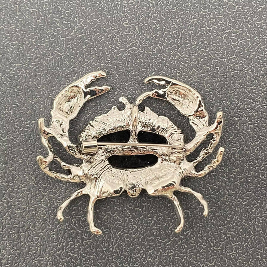 Abalone Shell Silver Tone Crab Brooch - Spiral Circle