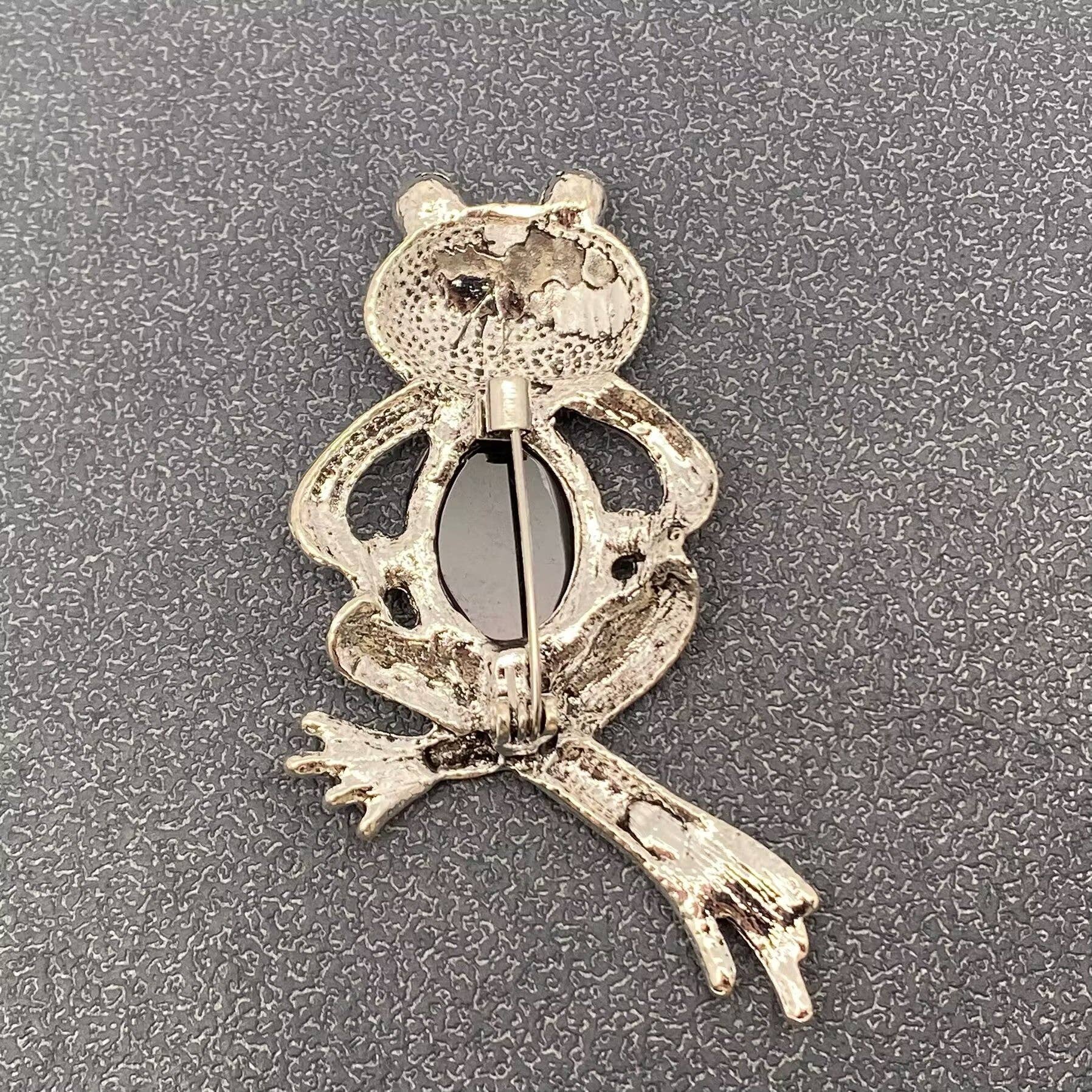 Abalone Shell Silver Tone Frog Brooch - Spiral Circle