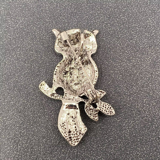 Abalone Shell Silver Tone Owl Brooch - Spiral Circle