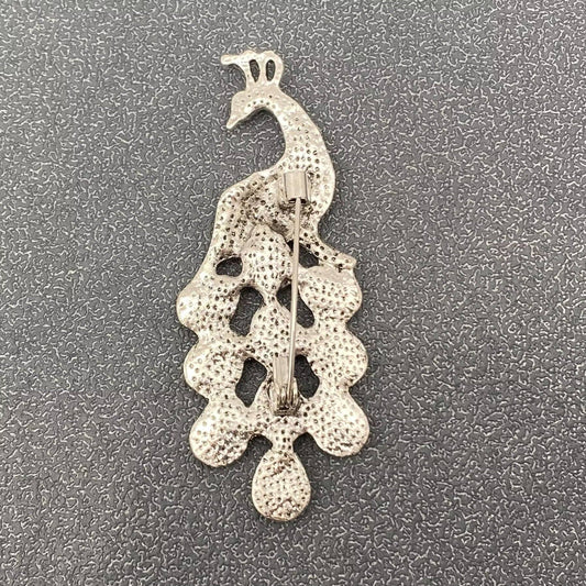 Abalone Shell Silver Tone Peacock Brooch - Spiral Circle